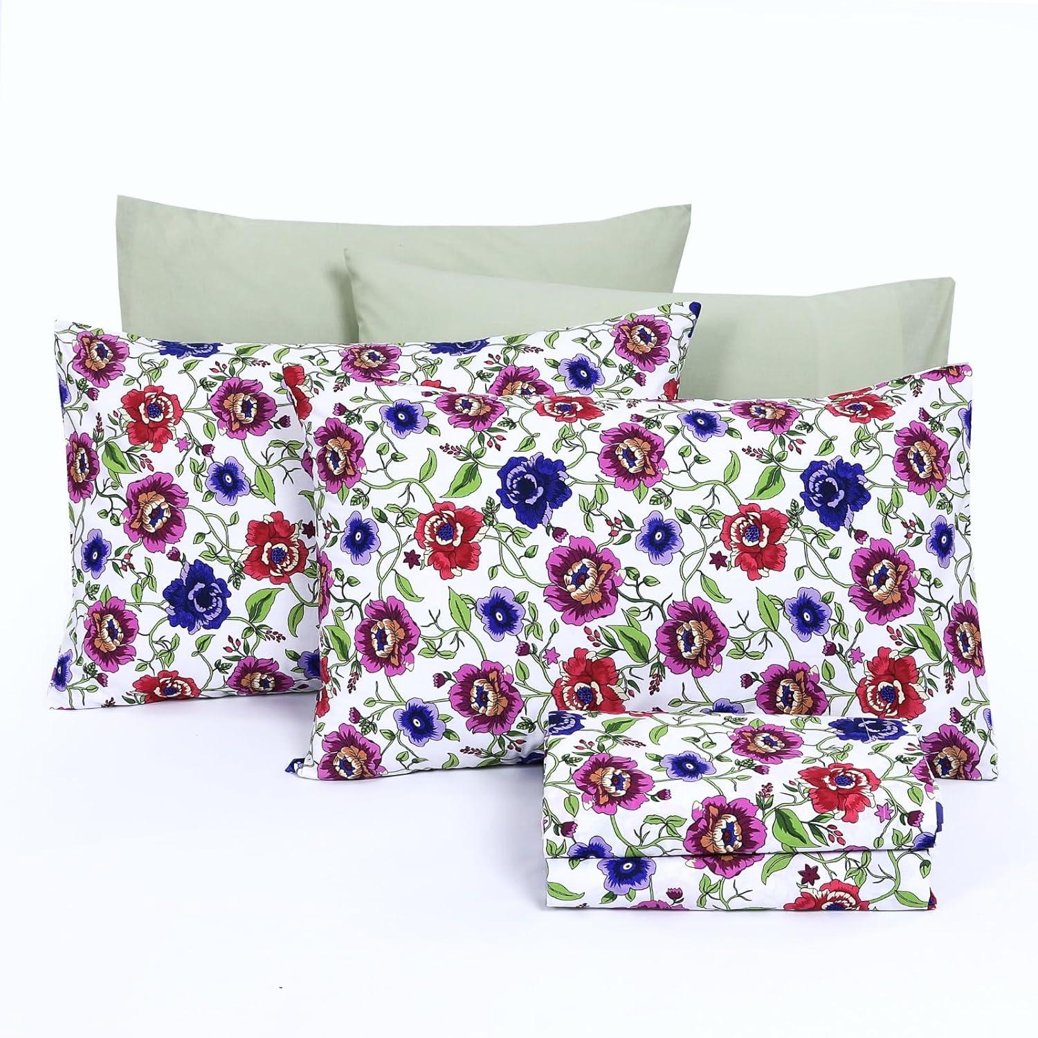 Luxior Collection 100% Cotton 4 Pcs Bed Sheets Set, 144TC, Deep Pocket upto 16" (1 Flat 1 Fitted 2 Pillowcases)