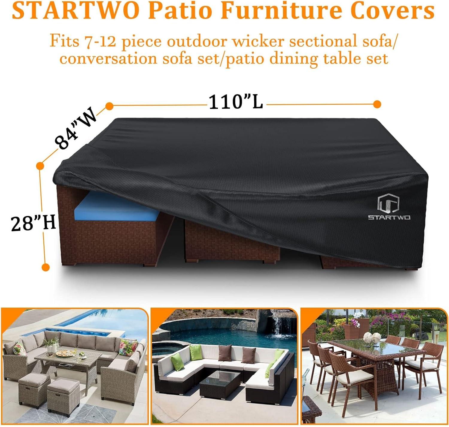 Black Heavy Duty Waterproof Patio Furniture Cover for Large Sectional Sofa