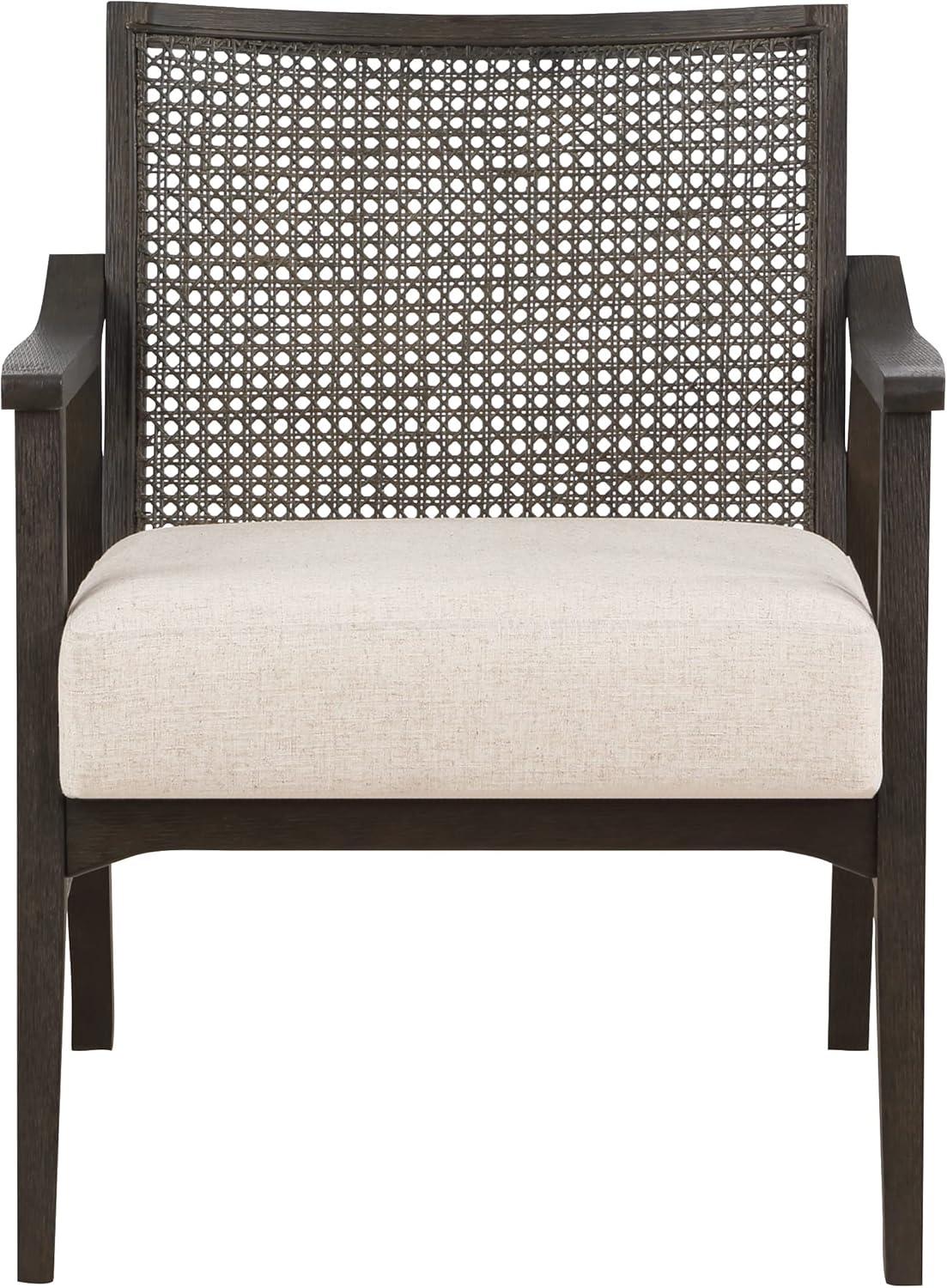 Lantana Rustic Gray Solid Wood and Linen Accent Chair with Cane Back