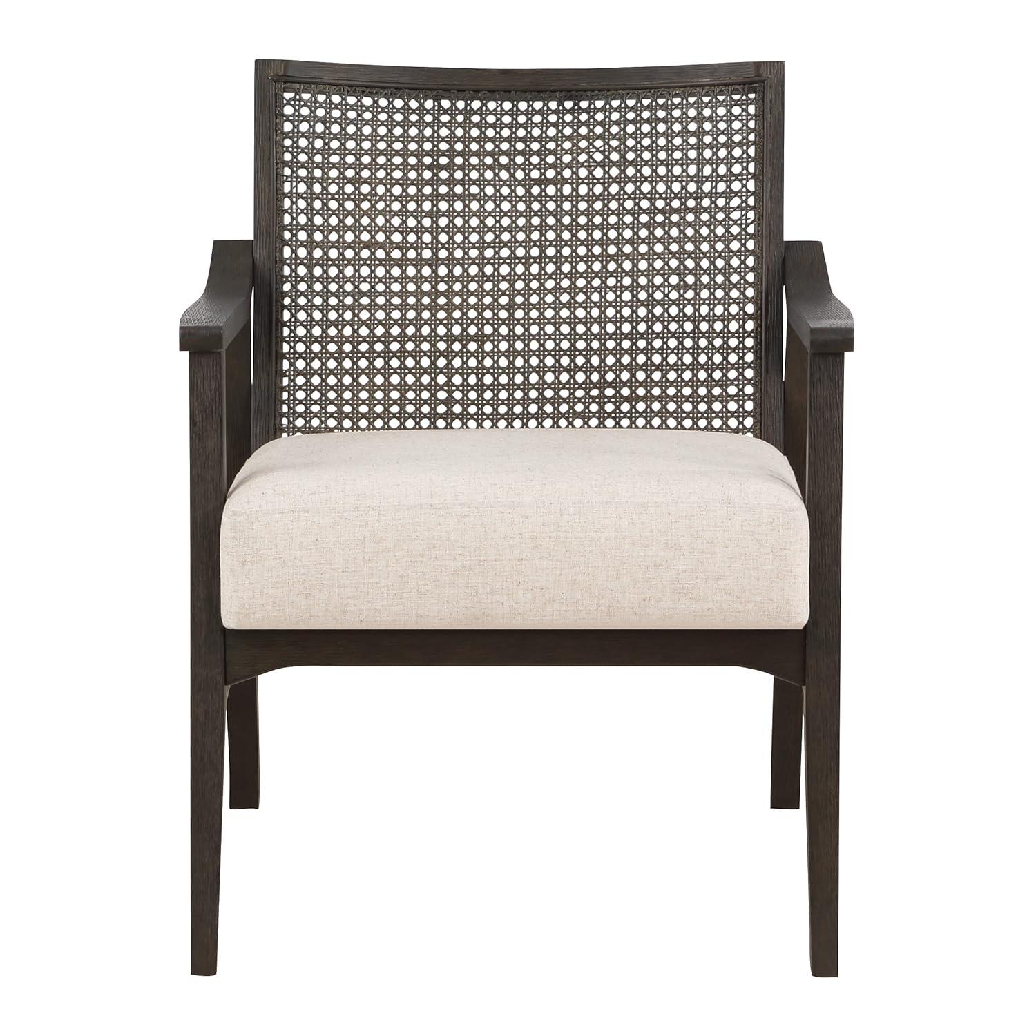 Lantana Arm Chair Linen - OSP Home Furnishings: Woven Cane Back, Polyester Cushion, Rustic Gray Finish