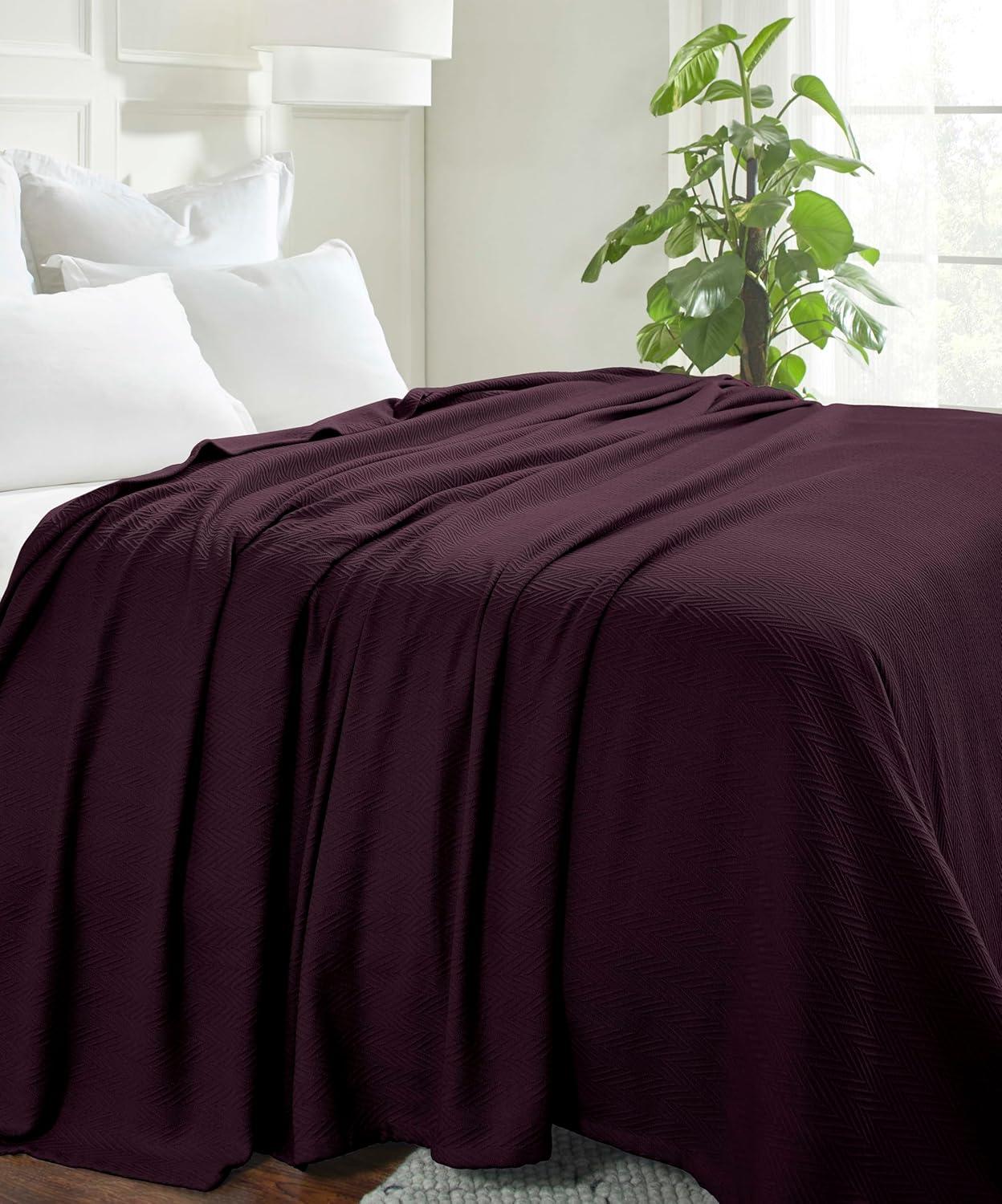 Superior Dobbyweave Knit Cotton Blanket, All Season Breathable Bed Blanket, Twin 66" x 90", Plum