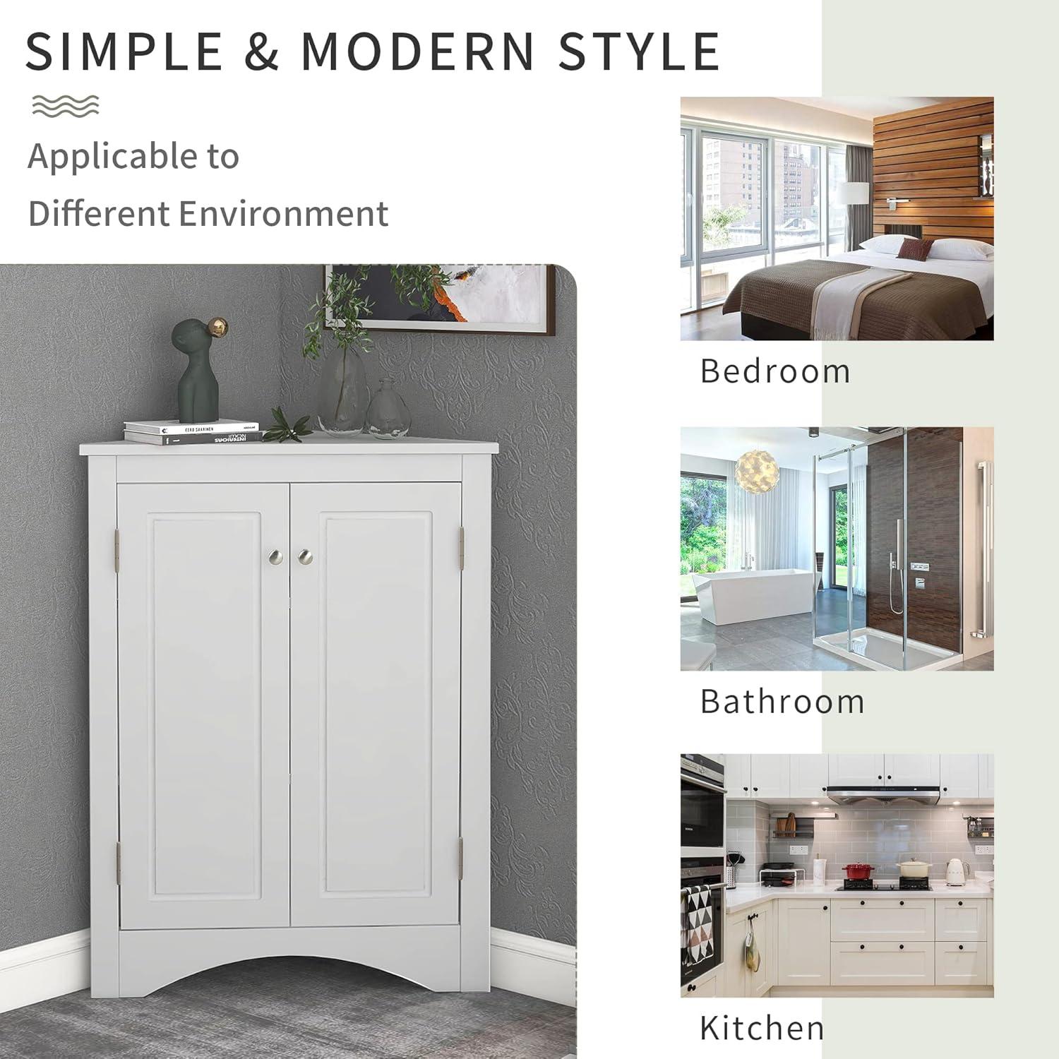 Yardmaster Bathroom Storage Cabinet, Corner Cabinet with 2 Doors and Adjustable Shelves, Freestanding Corner Storage Cabinet for Bathroom, Kitchen, Living Room, White