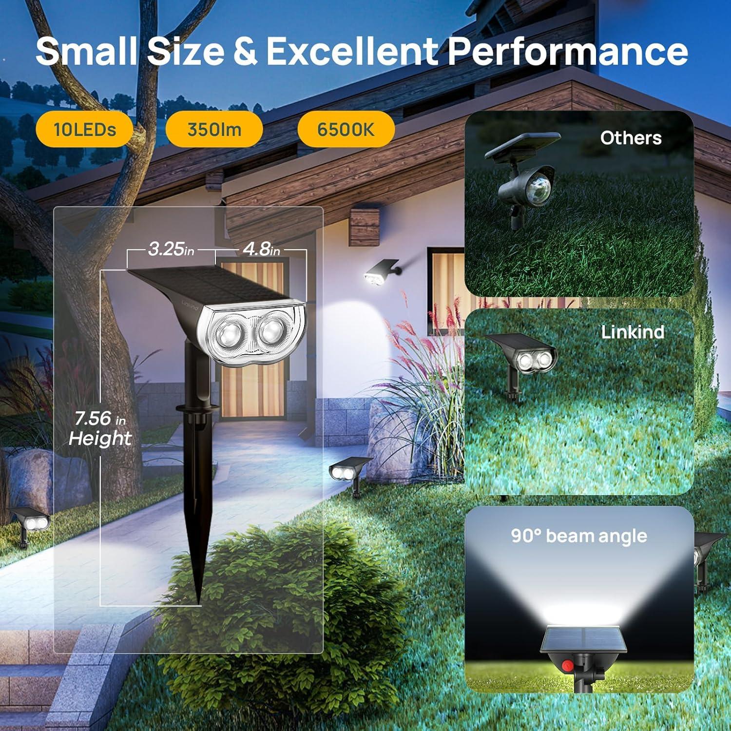 Linkind Solar Lights Outdoor, 350LM Outdoor Solar Spot Lights, Waterproof Christmas Decorations Lights for Garden, Yard, Landscape and Walkway, White, StarRayS (6 Pack, Daylight)