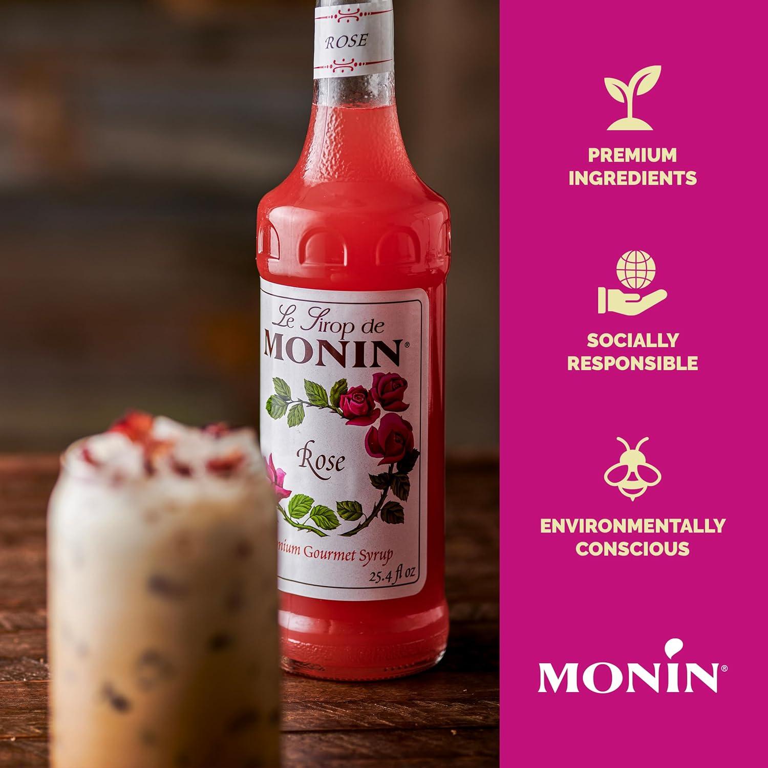 Monin Rose Syrup Elegant and Subtle Great for Cocktails Mocktails and Soda Gluten Free Non GMO 750 ml