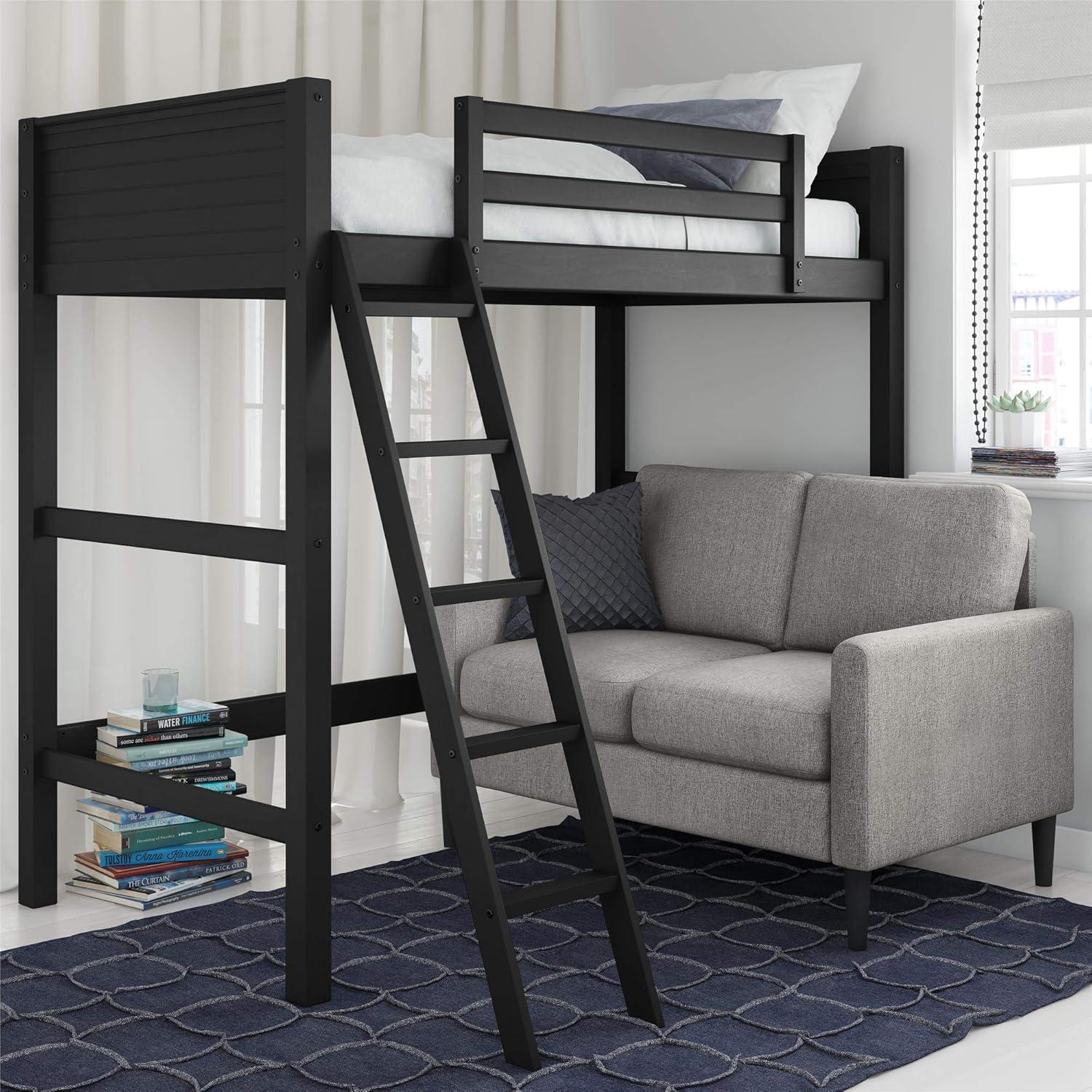 Black Pine Twin Loft Bed with Ladder and Guardrails