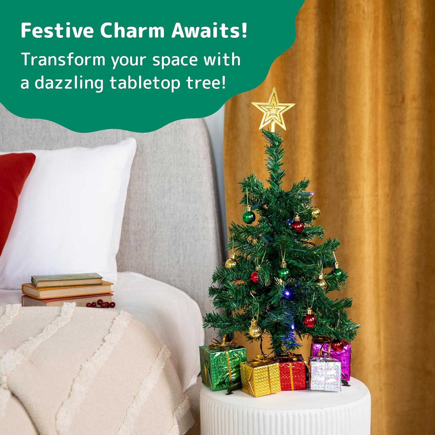 Prextex 23'' DIY Tabletop Mini Christmas Tree with Multi-Color LED Lights, Green