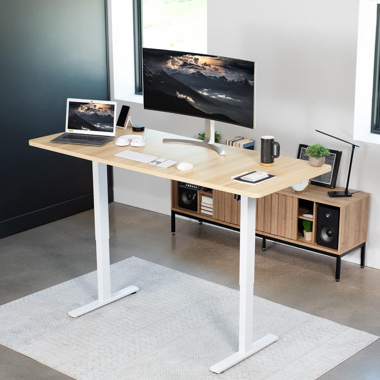 Light Wood & White Electric Adjustable Standing Desk 71"