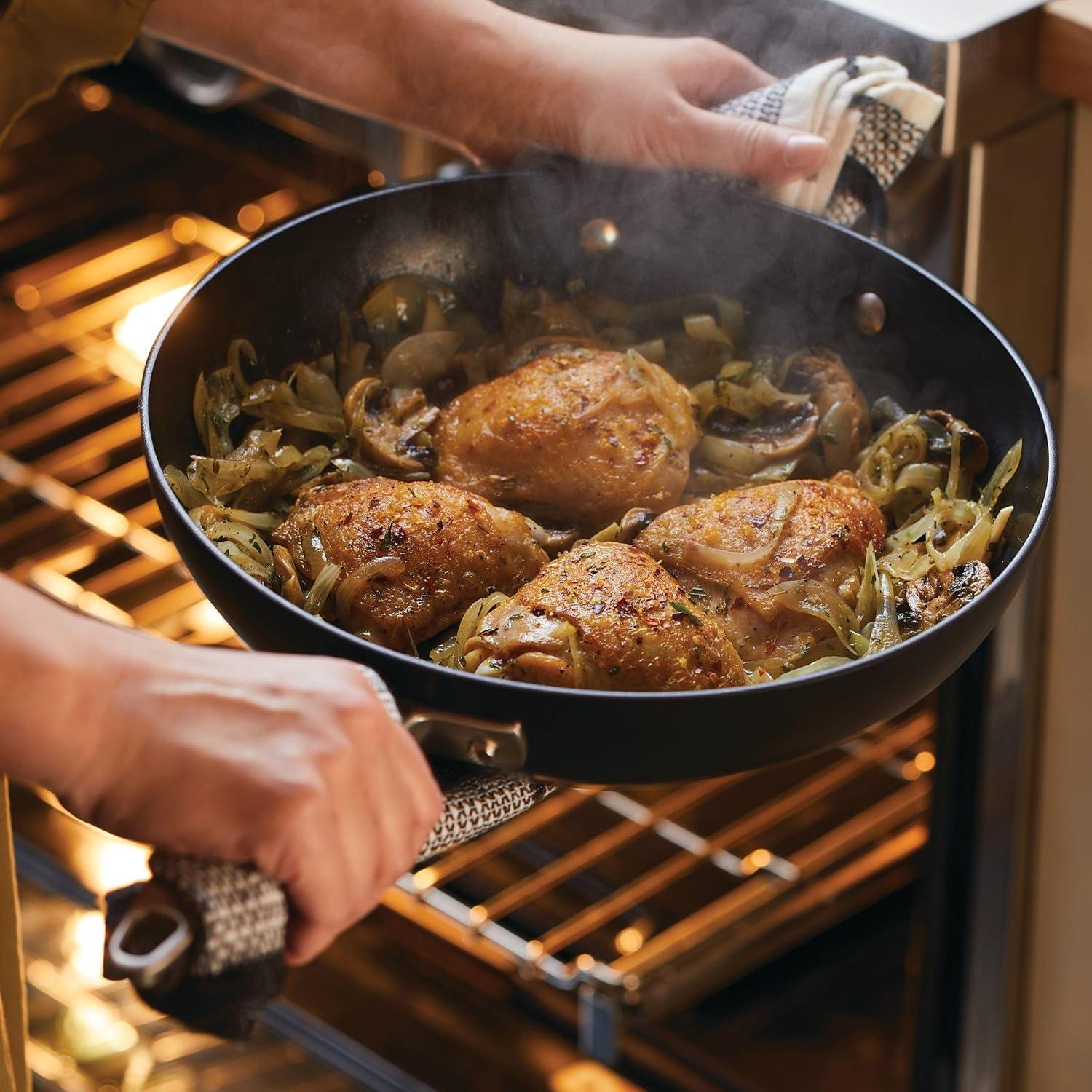 Anolon Advanced Home 12" Hard-Anodized Nonstick Deep Frying Pan with Lid, Onyx