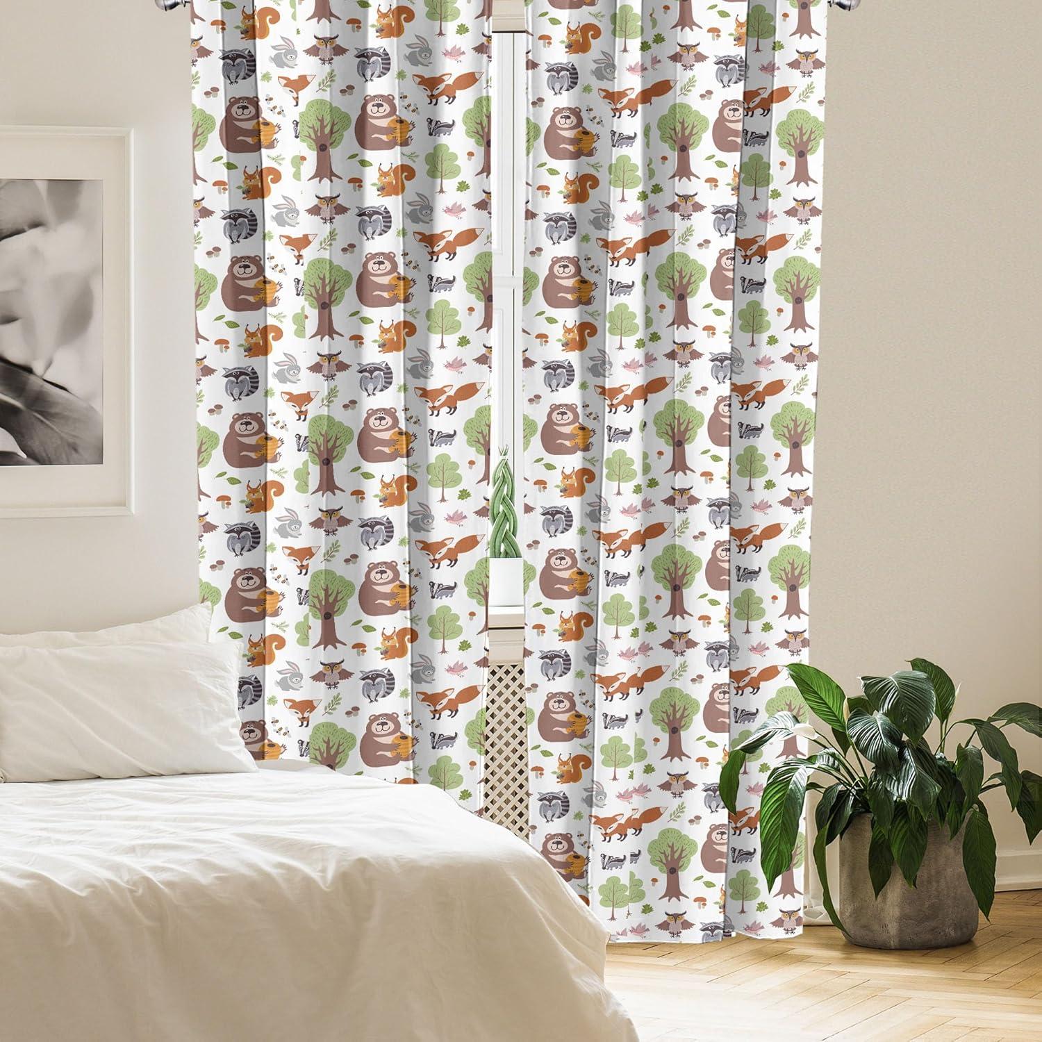 Woodland Animals Multicolor Microfiber Light-Filtering Curtain Panels, 28" x 95"