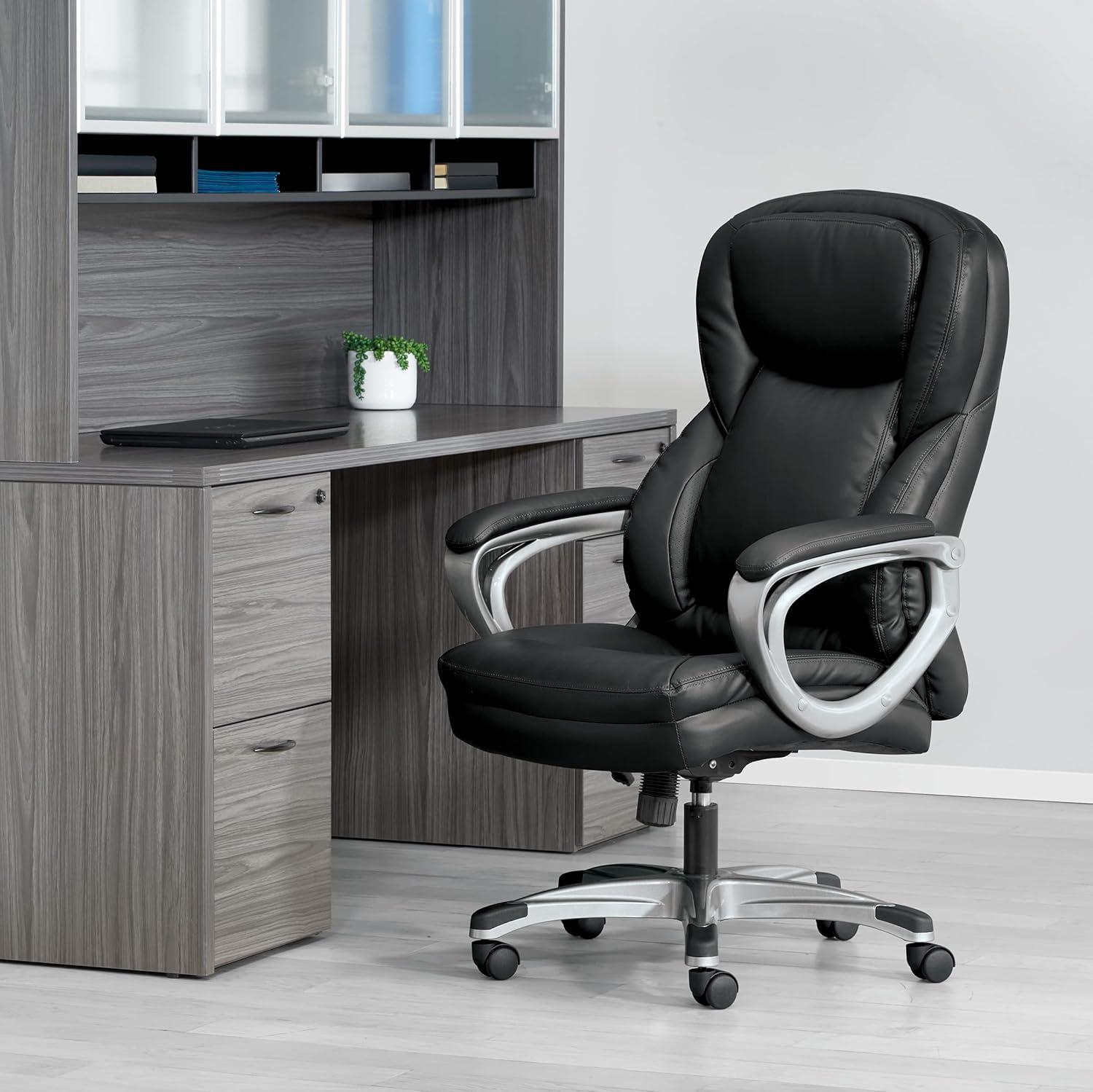 Executive Black Bonded Leather Chair with Titanium Coated Nylon Base