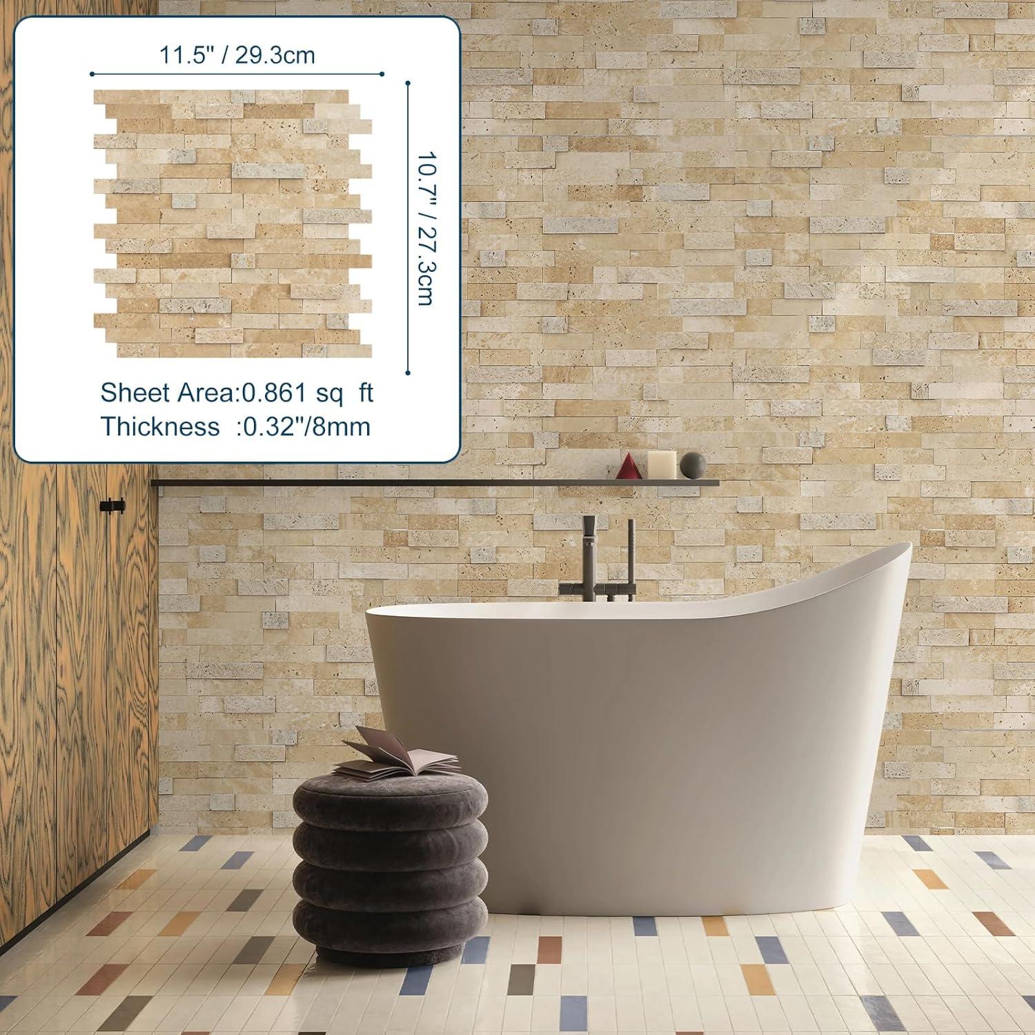 3D 11" x 12" Natural Stone Peel & Stick Mosaic Tile