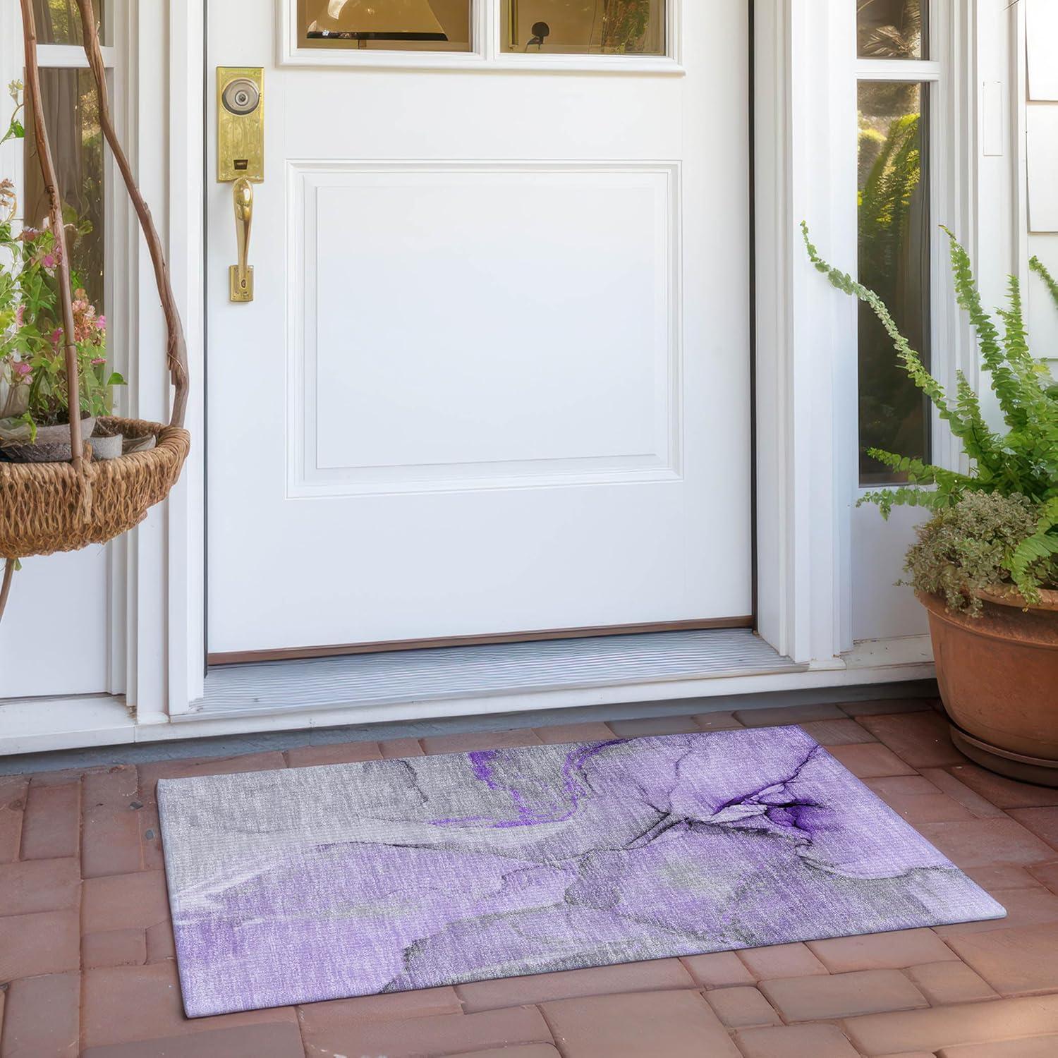 Purple and Gray Synthetic Flat Woven Washable Rug