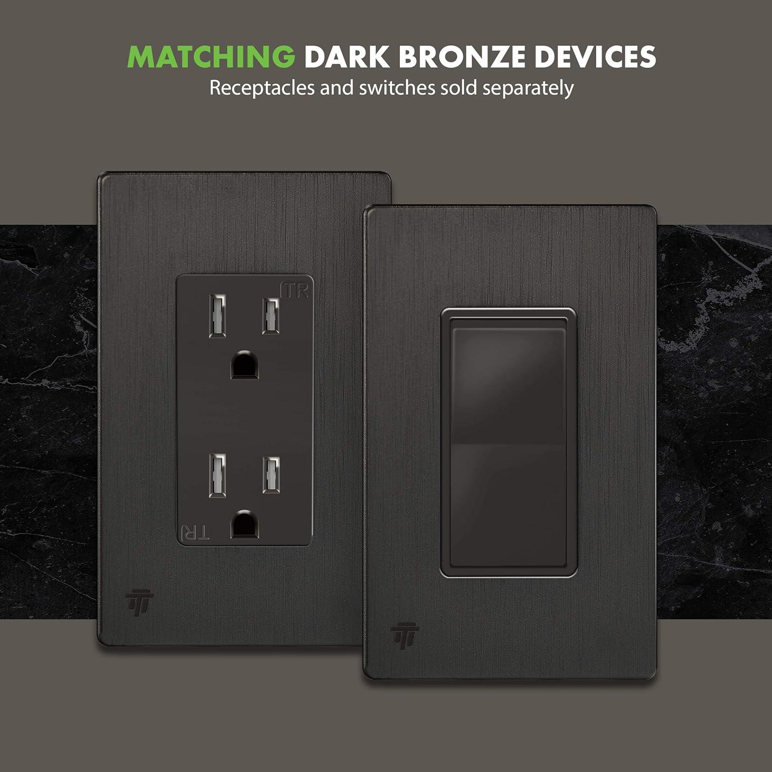 ENERLITES Elite Series Screwless Decorator Wall Plate, Child Safe Outlet Cover, Size 1-Gang Unbreakable Polycarbonate Thermoplastic, SI8831-BDB Brushed Dark Bronze