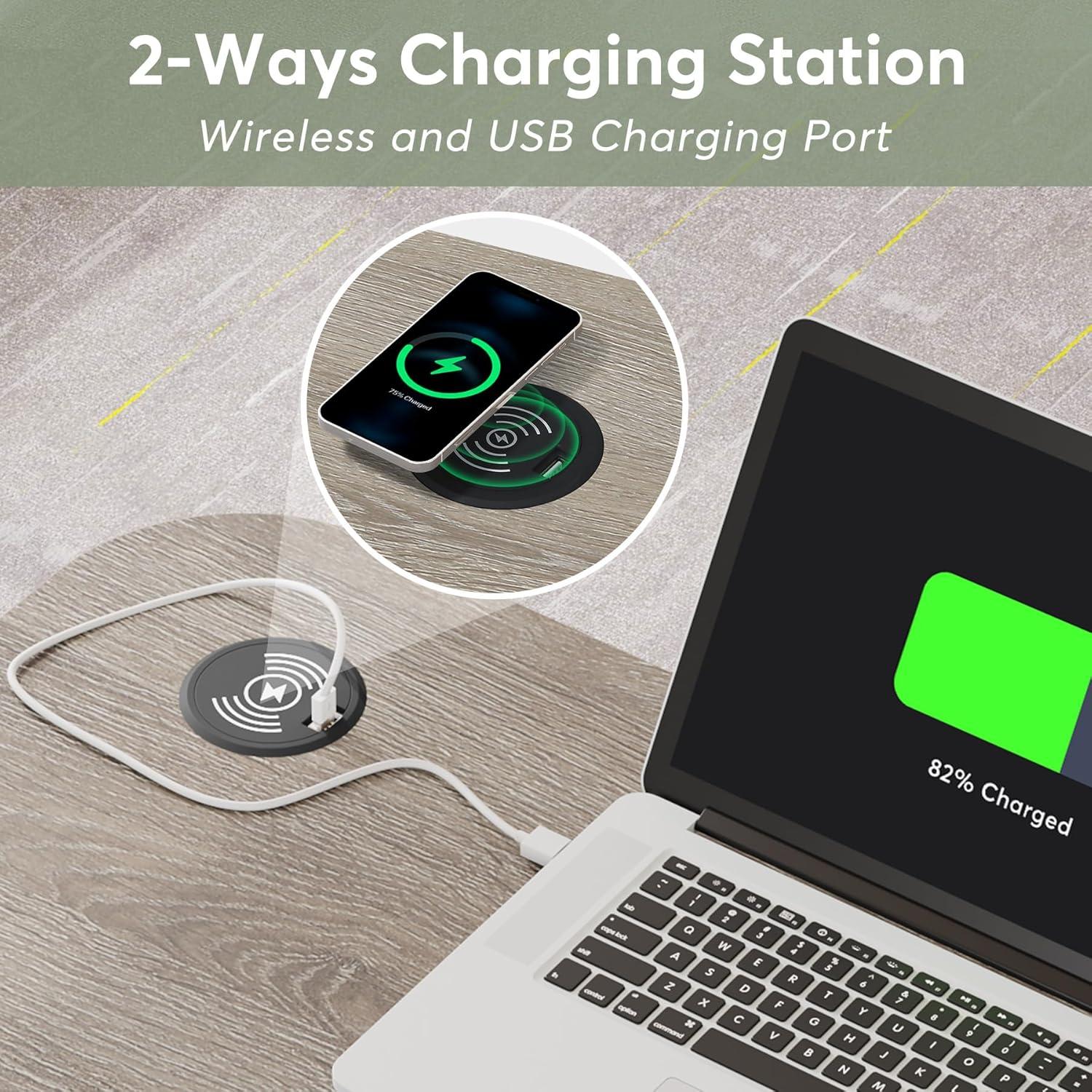 Gray Adjustable Height Laptop Cart with USB Port and Drawer