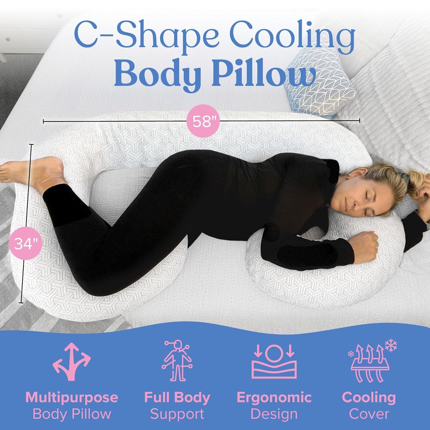 Imaginarium Body Pillow with Cooling Cover: Curved Universal Sleeper, Knitted Polyester & Polyethylene, Medium Fill Density, Machine Washable