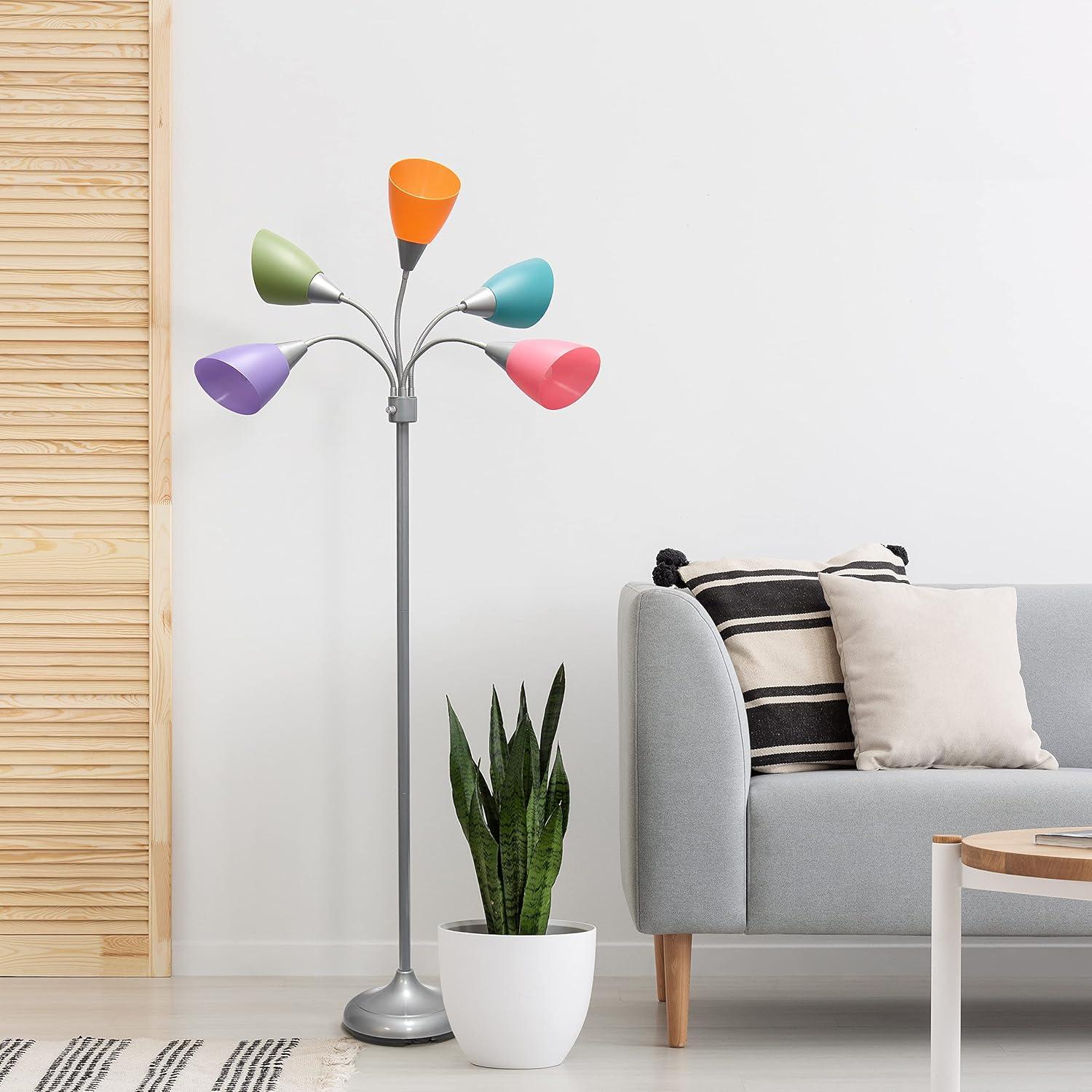 67" Contemporary Multi 5-Head Adjustable Gooseneck Floor Lamp - Simple Designs