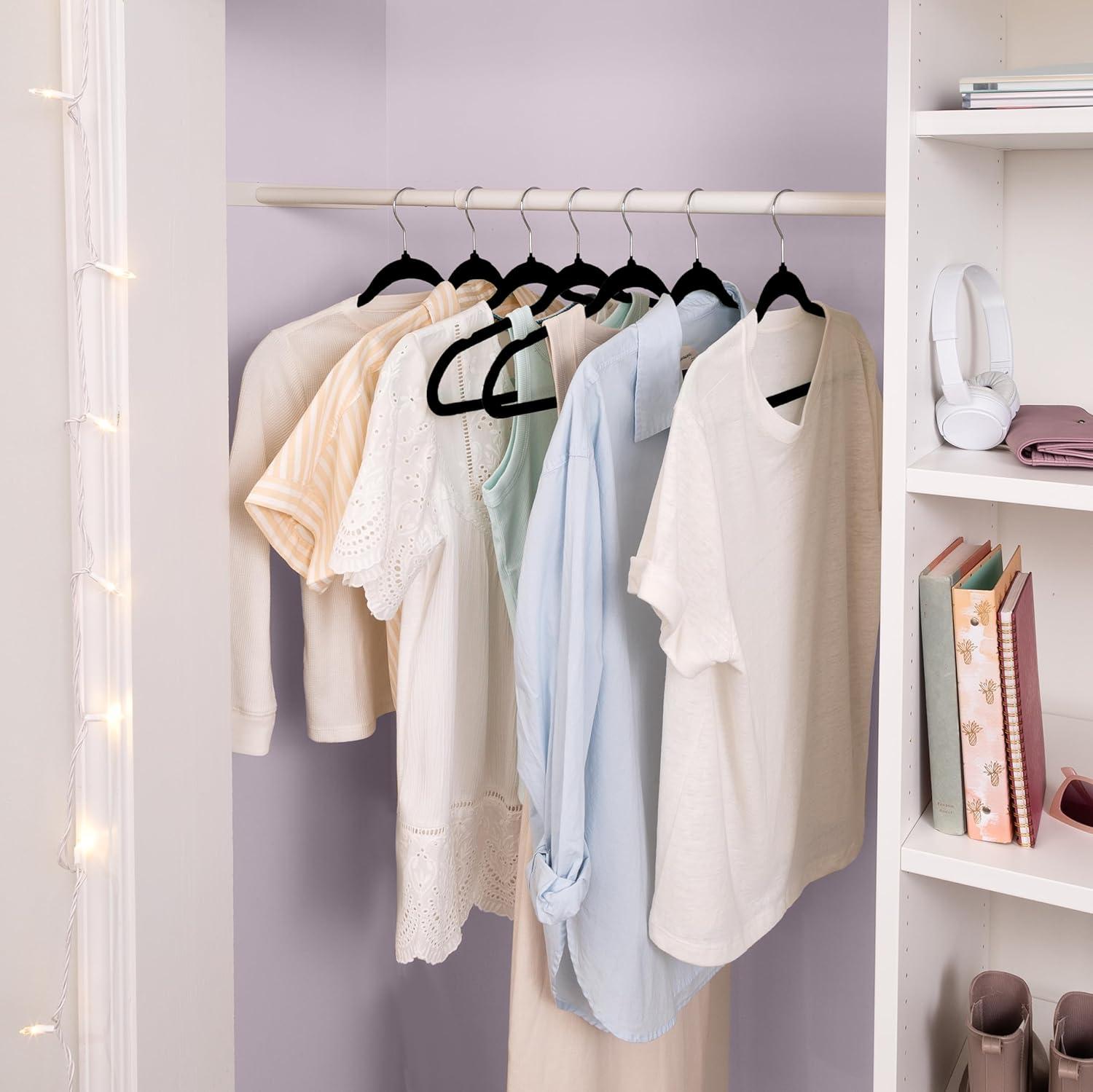 Honey-Can-Do Non-Slip Velvet Adult Clothes Hanger, Black, 50 Pack