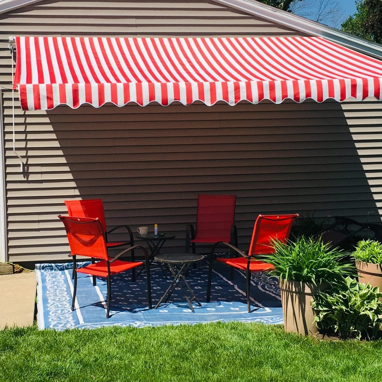 ALEKO 6.5'x5' Retractable Awning Fabric Replacement, Red and White Striped Color