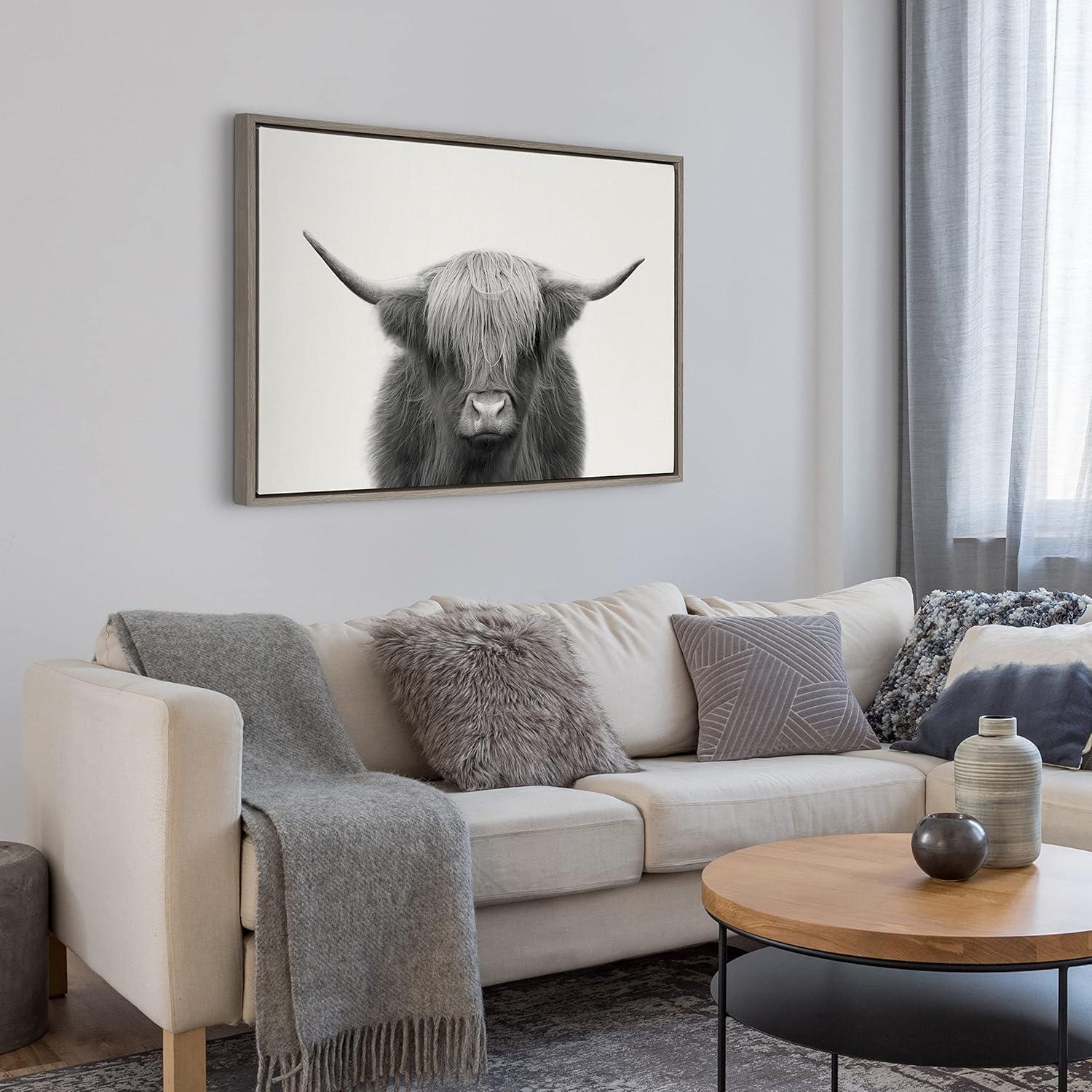 Sylvie Hey Dude Highland Cow by The Creative Bunch Studio Framed Wall Canvas Gray - Kate & Laurel All Things Decor