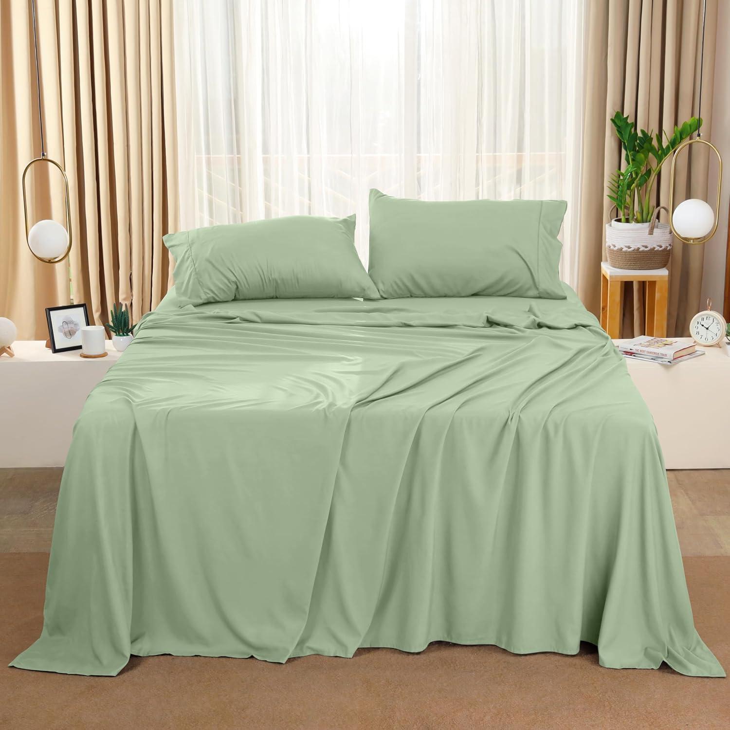 Sage Green Queen Microfiber 4-Piece Bed Sheet Set