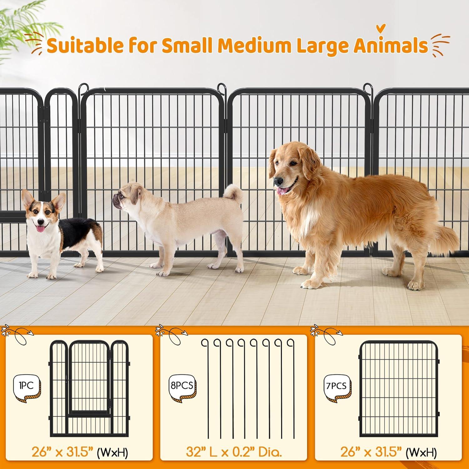 Yaheetech Dog Playpen Outdoor, 24 inch 32 Panels Dog Pen Indoor Heavy Duty Puppy Exercise Pen Metal Pet Fence for RV Camping/Yard/Garden