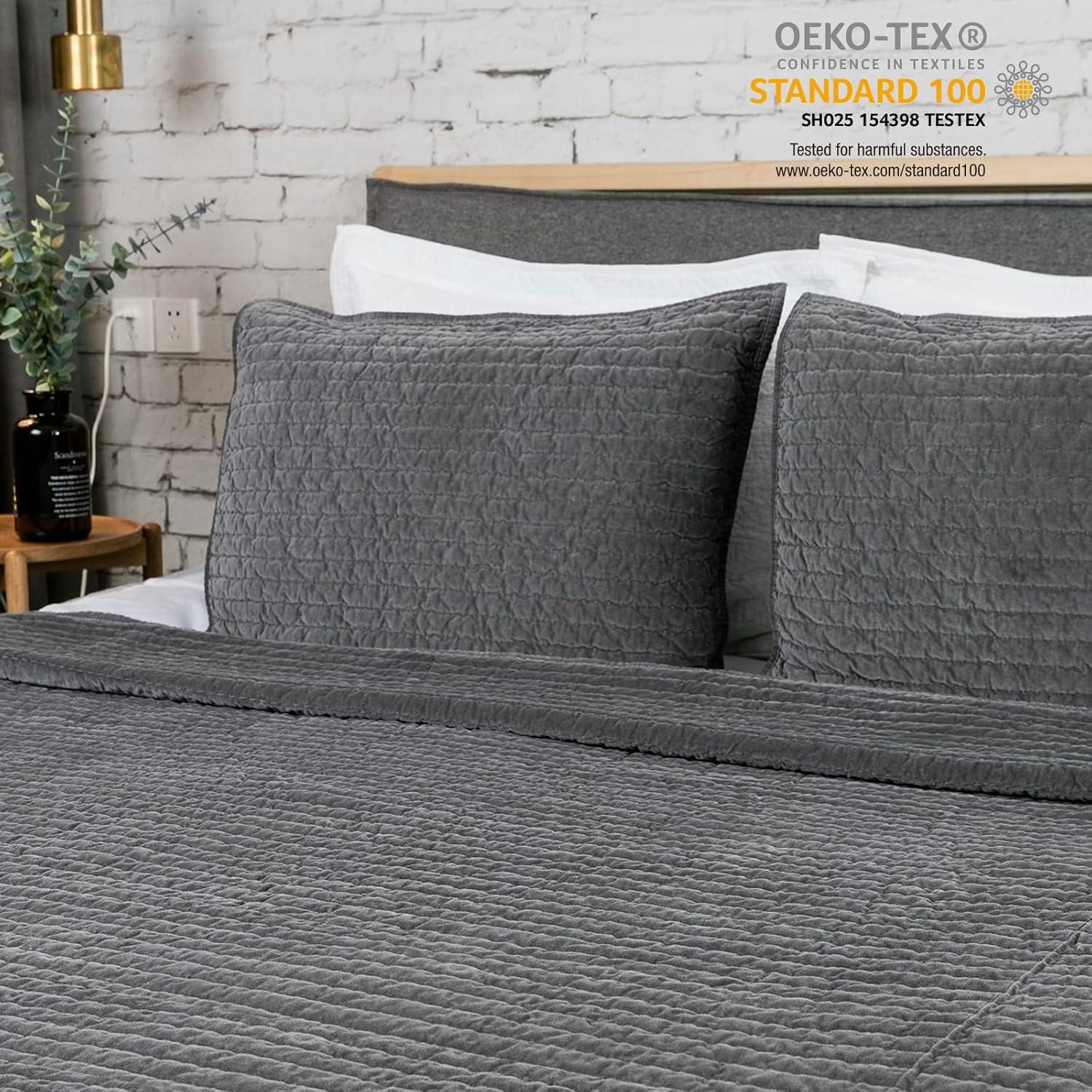 ELEGANT LIFE HOME Bed Pillow Sham Royal Cotton Velvet Pic-Stitch Standard Pillow Sham - 20'' x 26'', Grey, 1 Piece