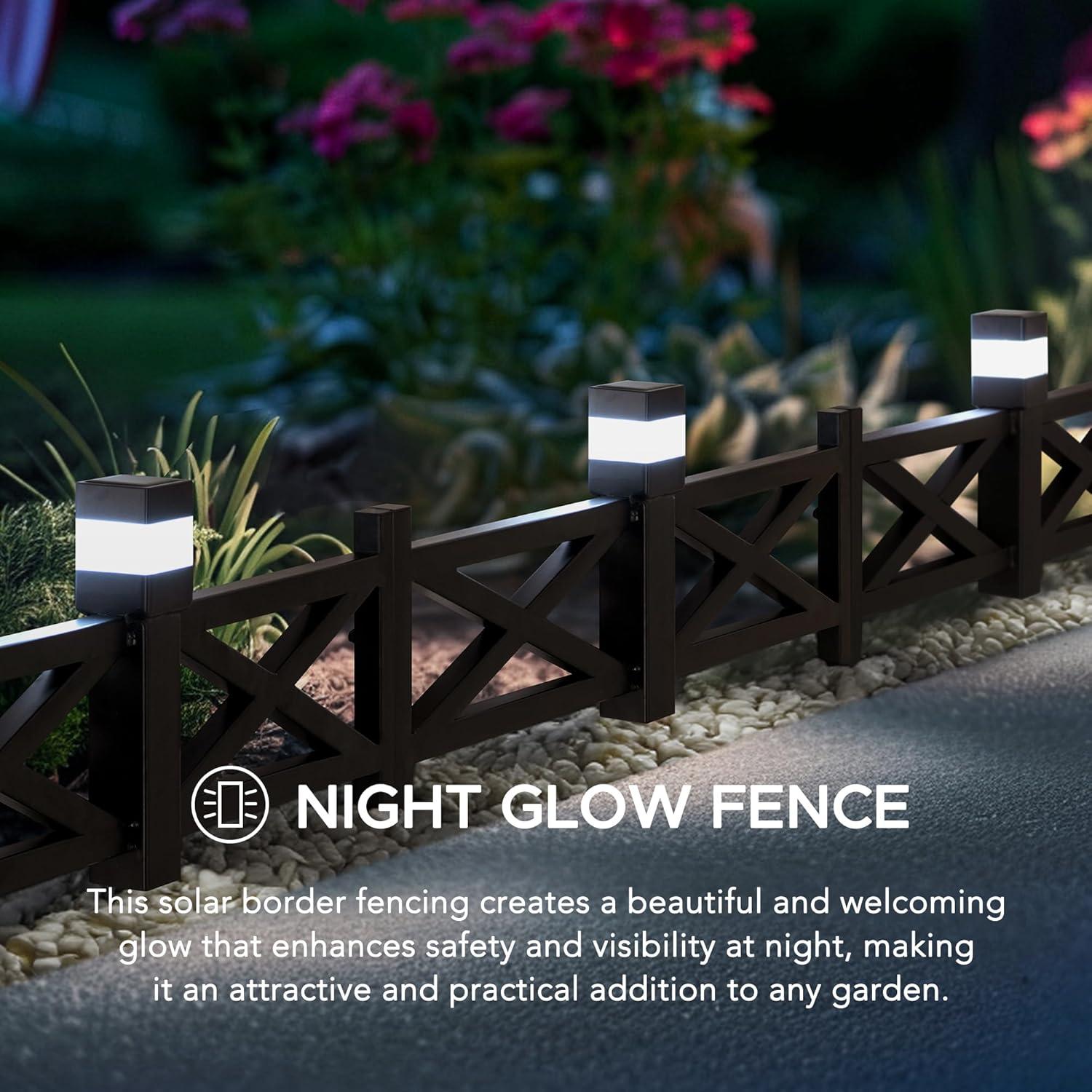 Sunjoy Garden Fence Solar Border Fencing with Waterproof LED Path Lights,Outdoor Decorative Garden Fences