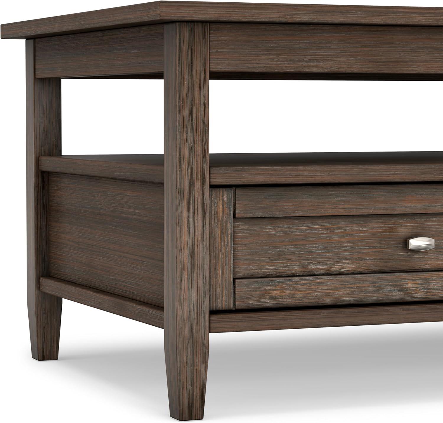 Simpli Home Warm Shaker 48"W Solid Wood Coffee Table with Two Storage Drawers and Open Shelf