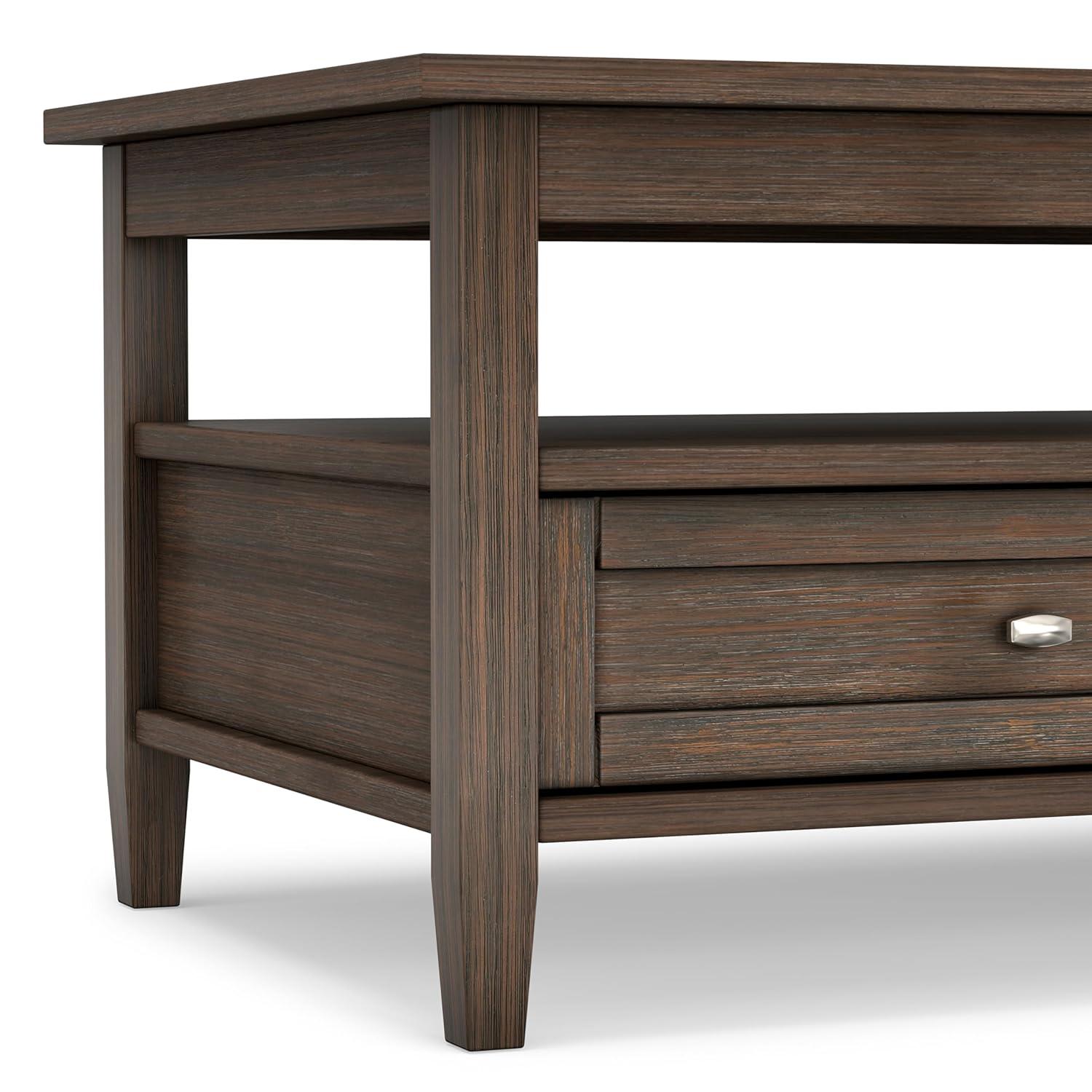 Simpli Home Warm Shaker 48"W Solid Wood Coffee Table with Two Storage Drawers and Open Shelf
