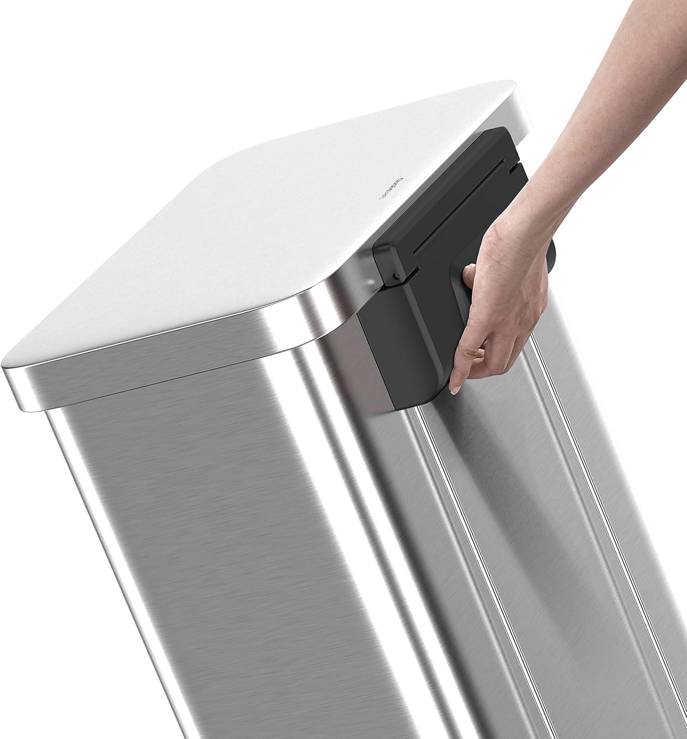 QUALIAZERO 20 GAL/75L, RECTANGLE SHAPE, STAINLESS STEEL STEP-ON CAN, WITH SOFT CLOSE LID, BRUSH FINISH
