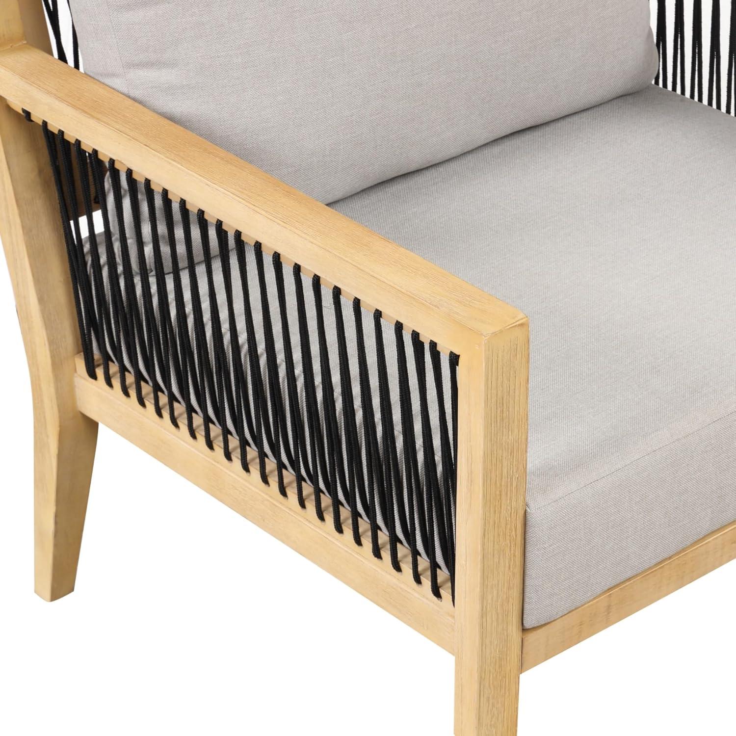 Nathan James 3pc Freya Bohemian Wood Outdoor Patio Conversation Set: Acacia Frame, UV-Resistant