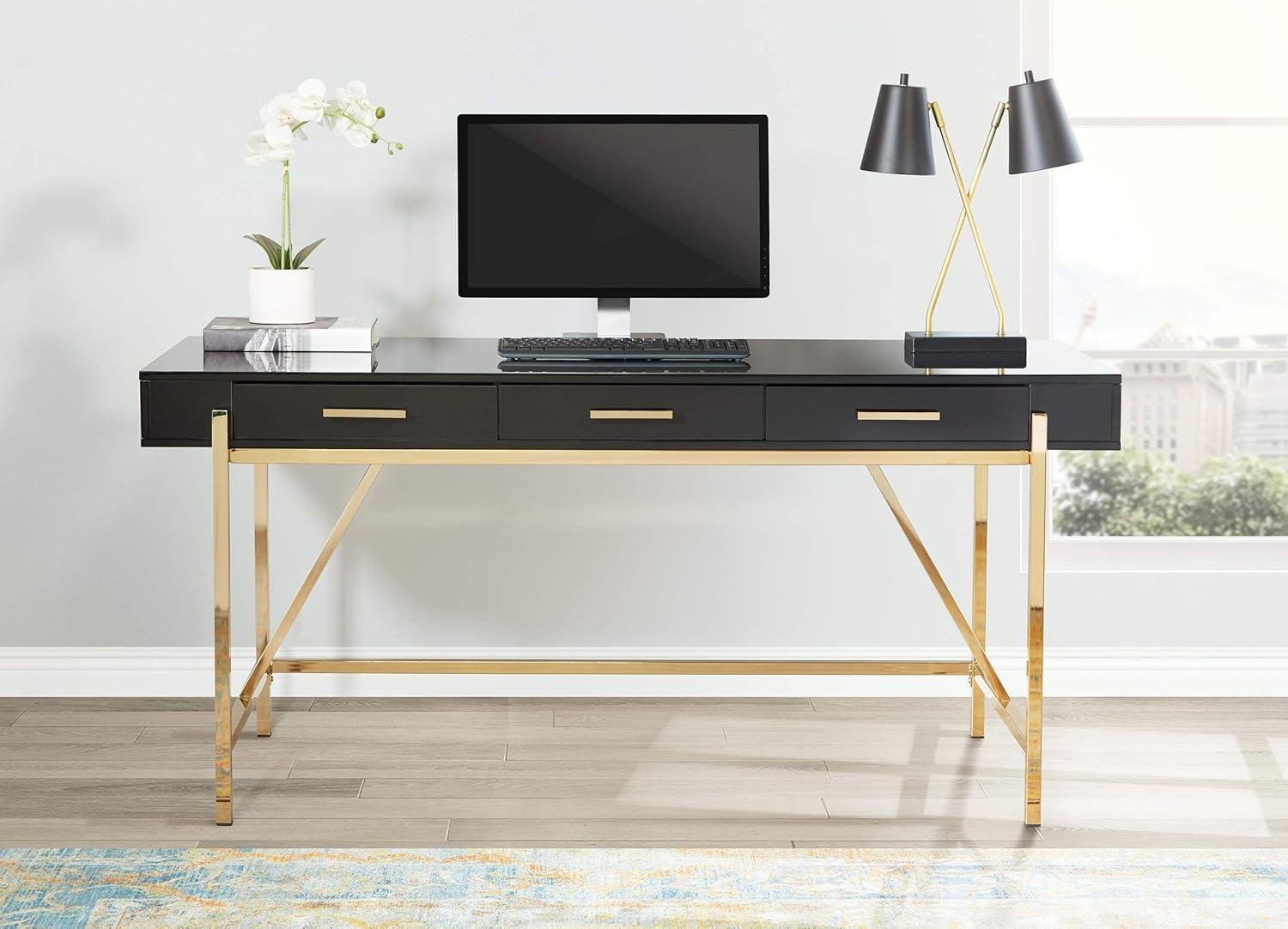 Broadway Desk with Black Gloss Finish and Gold Frame