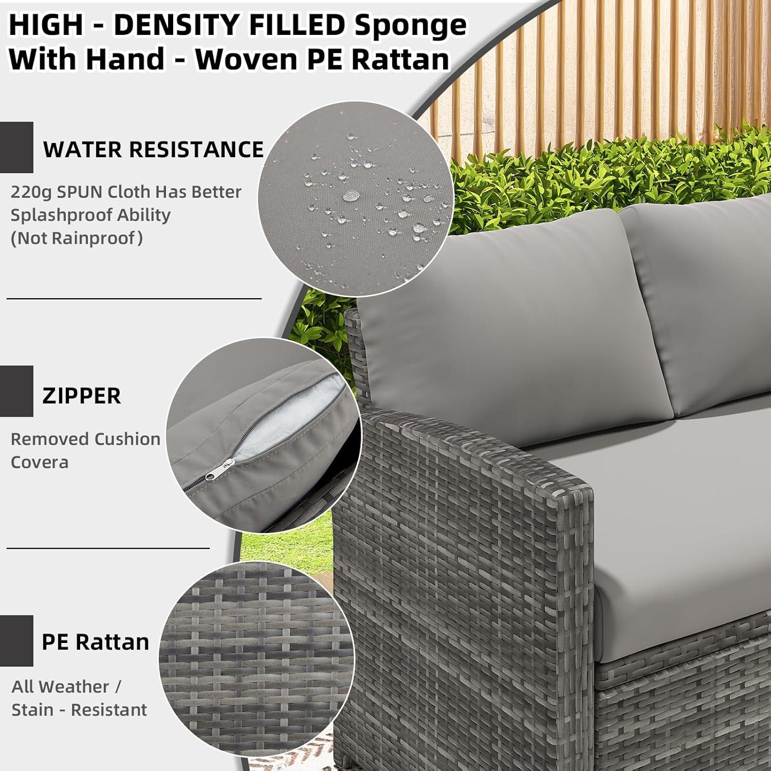 AECOJOY Patio Furniture Set, 7 Pieces Outdoor Patio Furniture with Dining Table&Chair, All Weather Wicker Conversation Set with Ottoman, Grey Rattan&Grey Cushion