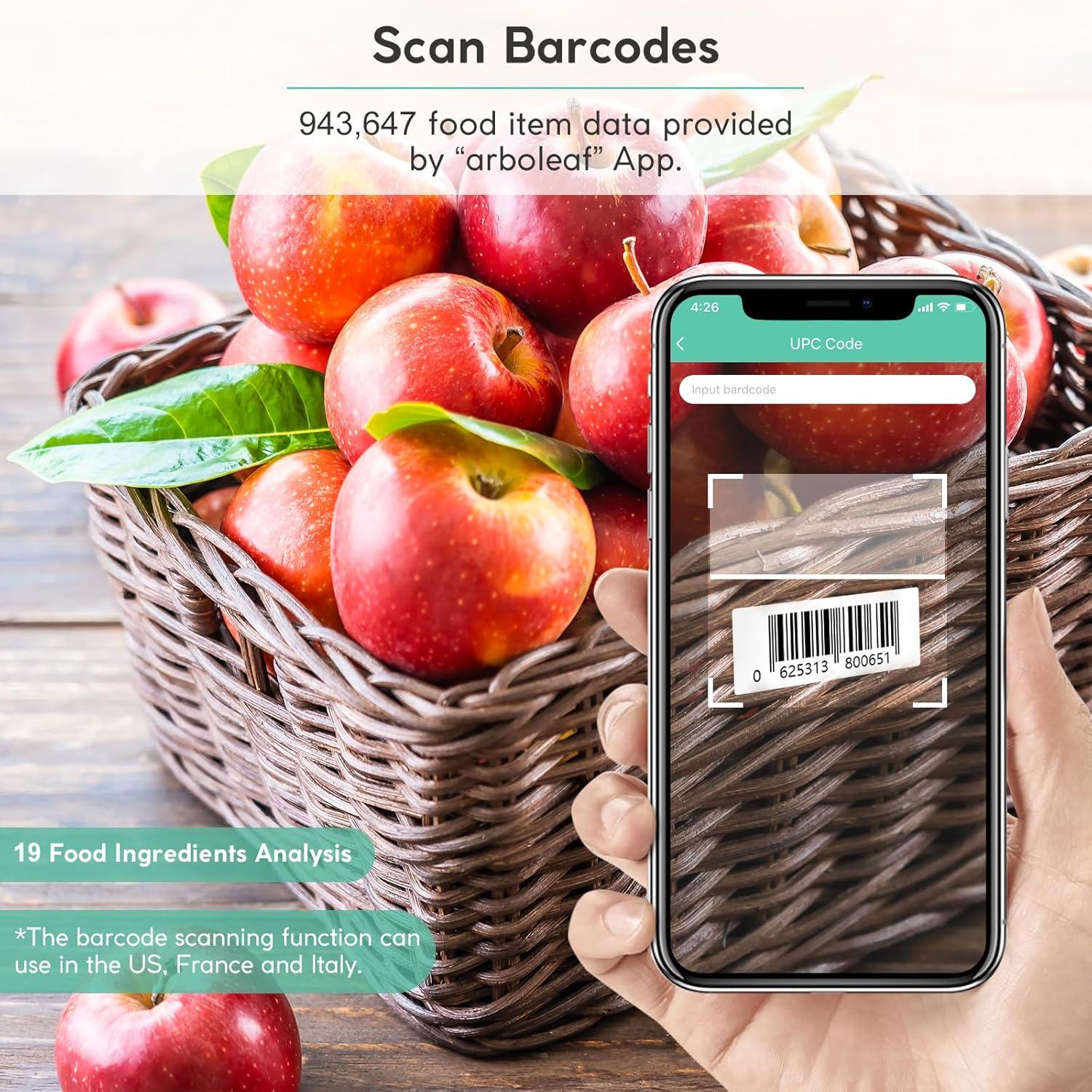 Arboleaf Smart Food Scale Digital Kitchen Rechargeable with App Calorie Counter