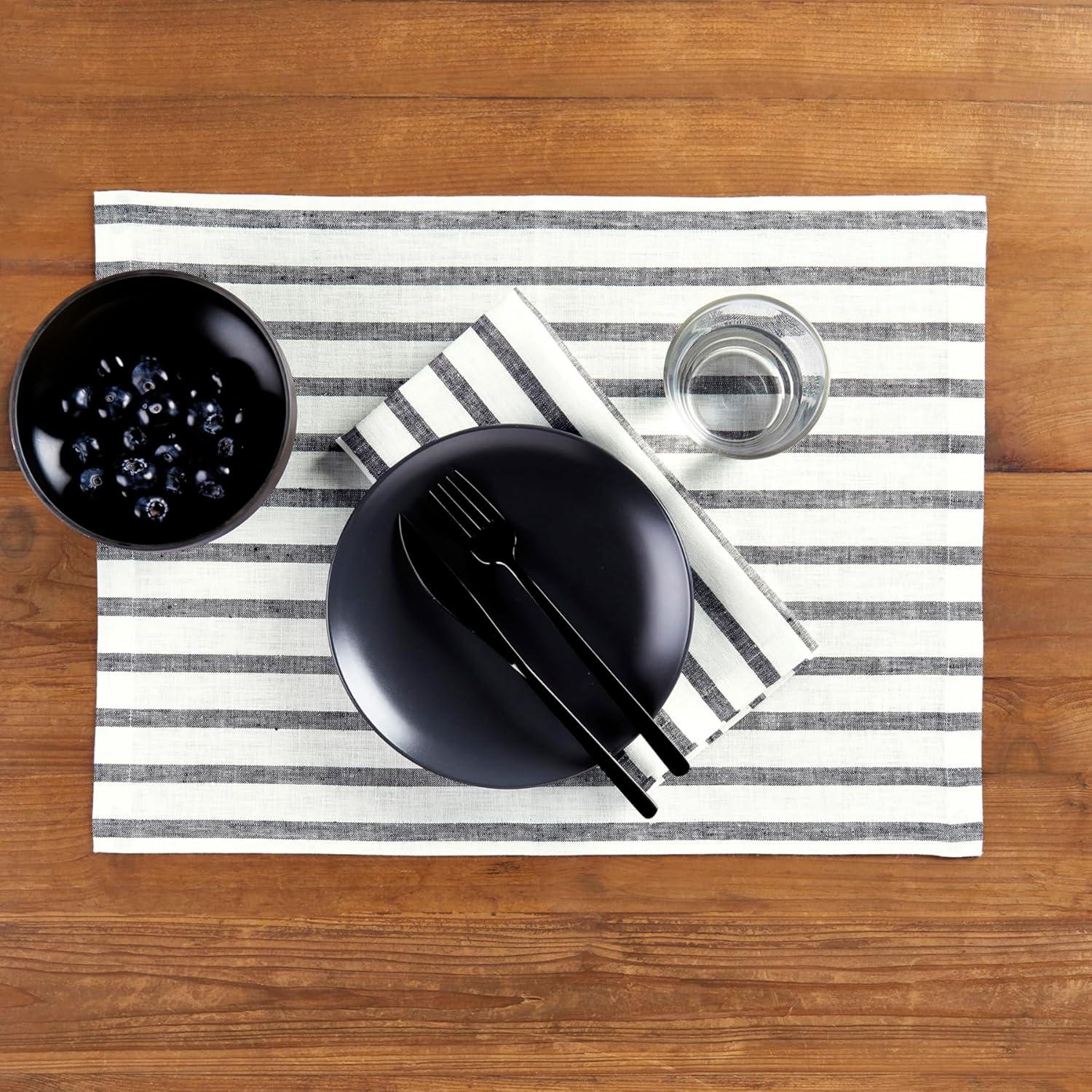 Solino Home French Stripe - 100% Pure Linen Placemats (Set of 4)