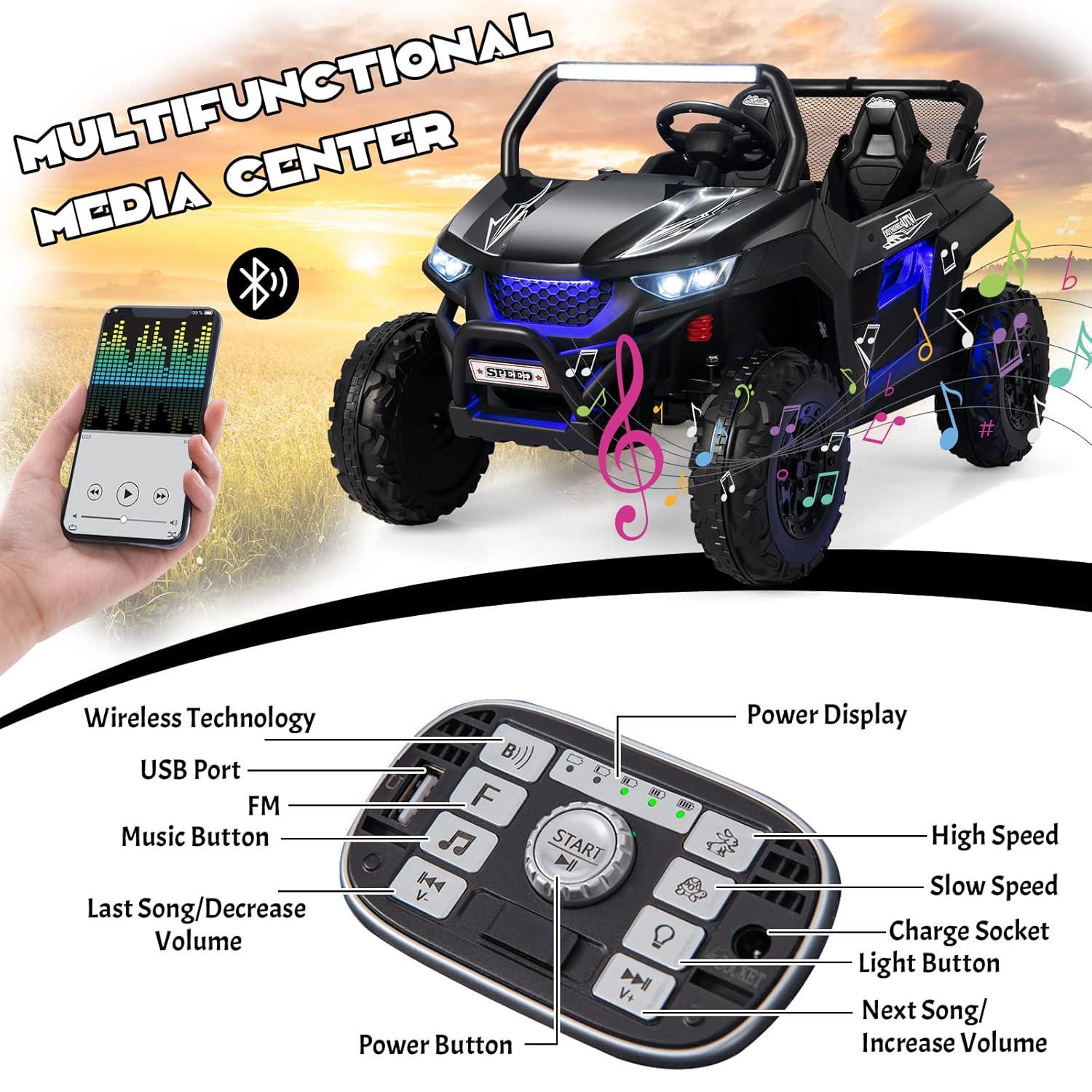 OLAKIDS 2 Seater Kids Ride On UTV, 12V Electric Truck Car with Remote Control, Children Battery Powered Vehicle with Music, 4 Wheels Suspension, Bluetooth, MP3, USB, FM, Horn (Dark)