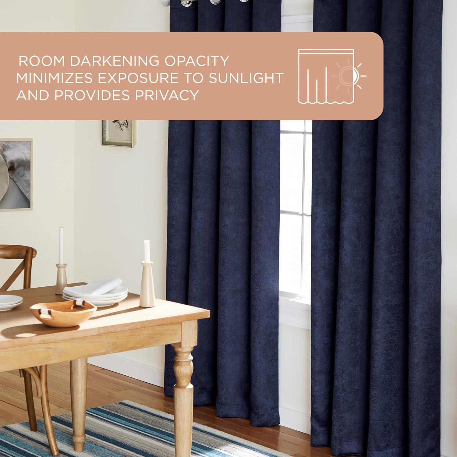 TOWN & COUNTRY EVERYDAY Lustre Solid Heavyweight Textured Sateen Indoor Curtains, Room Darkening Opacity, Grommet Top, Energy Efficient, 2-Pack Set, 52"x96", Navy