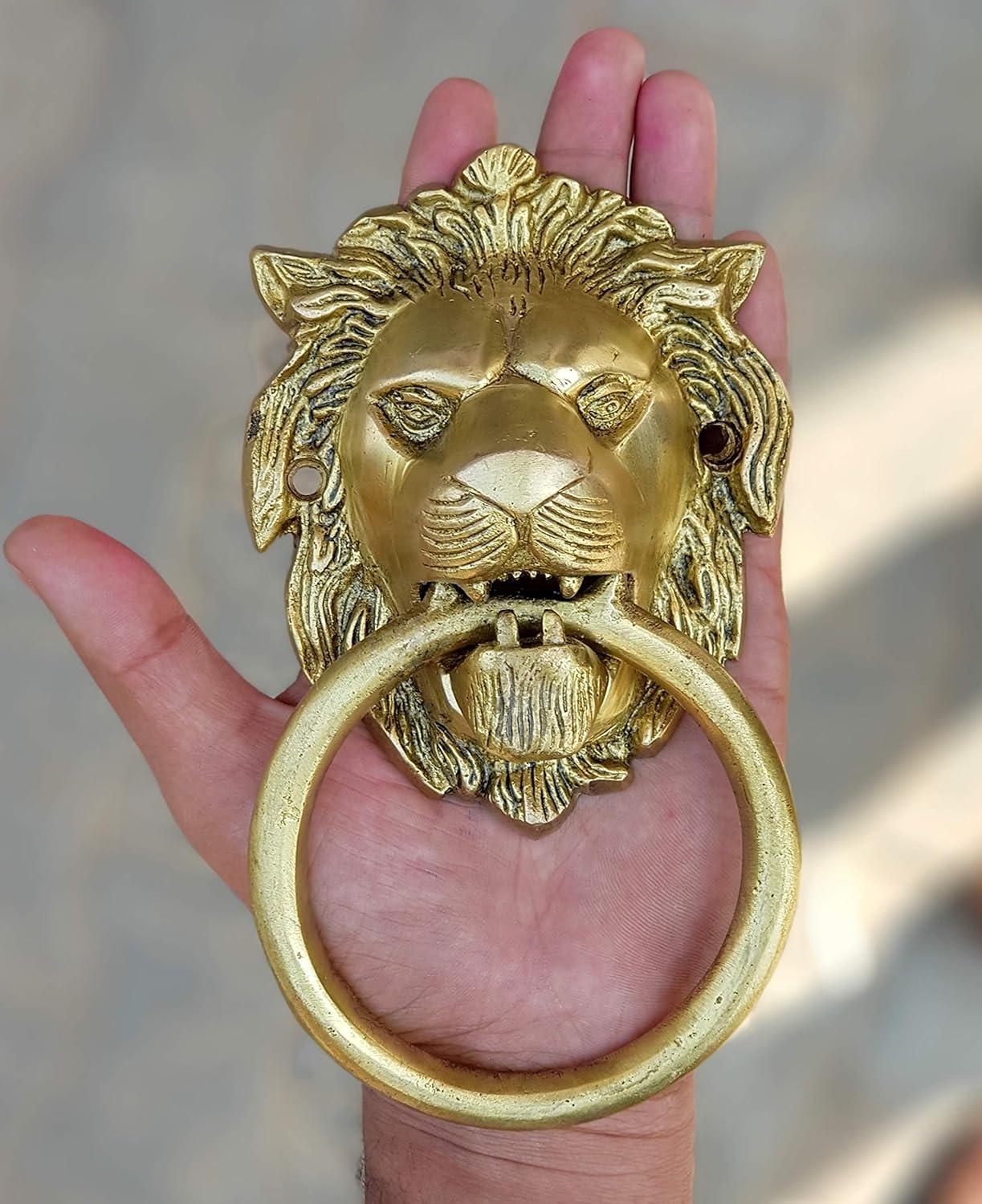eSplanade - Lion Face Door Knocker Gate Knocker Door Pulls | Decorative Door Accessories - Home Decor | Brass - 6" Inches