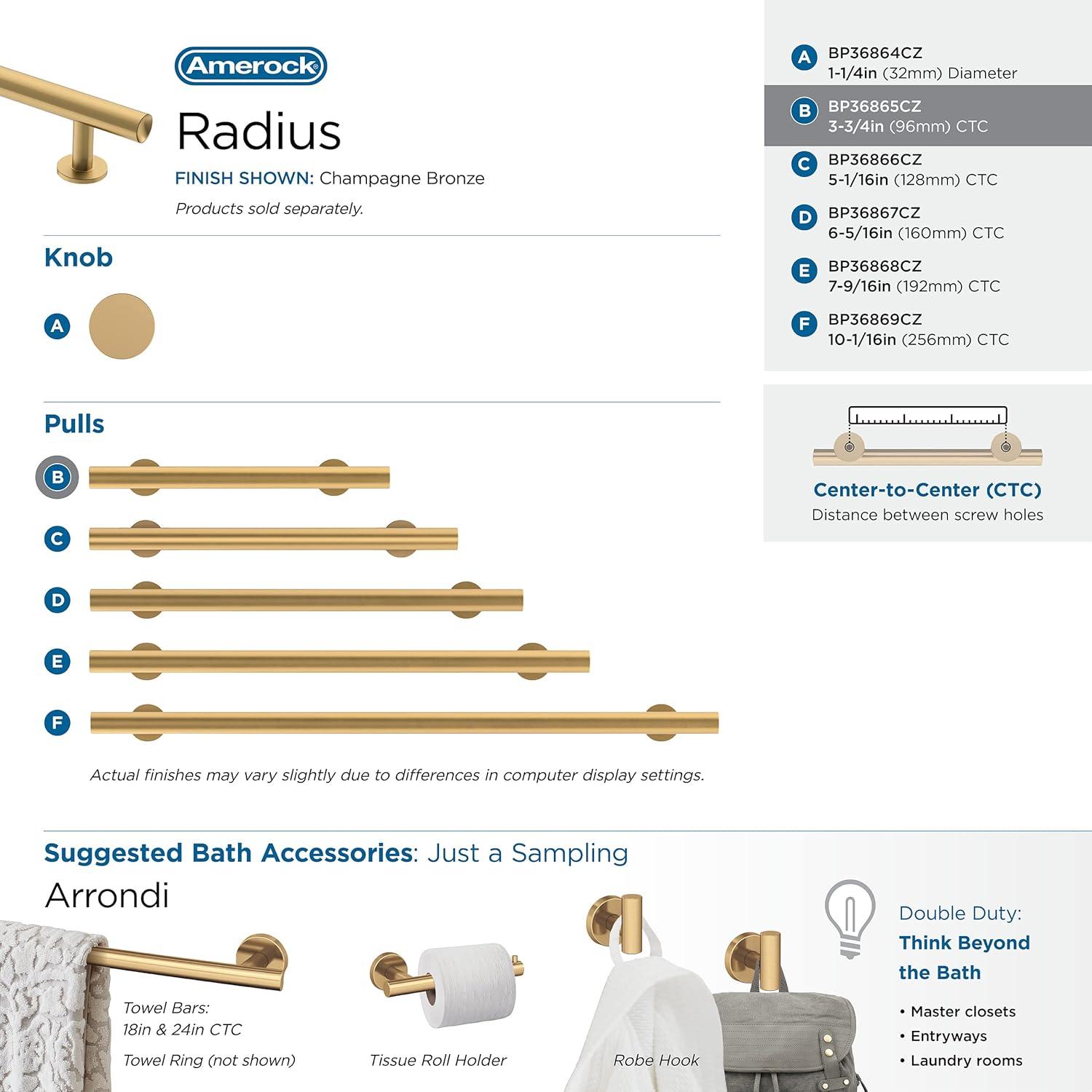 Amerock Radius 3-3/4 inch (96mm) Center-to-Center Champagne Bronze Cabinet Pull