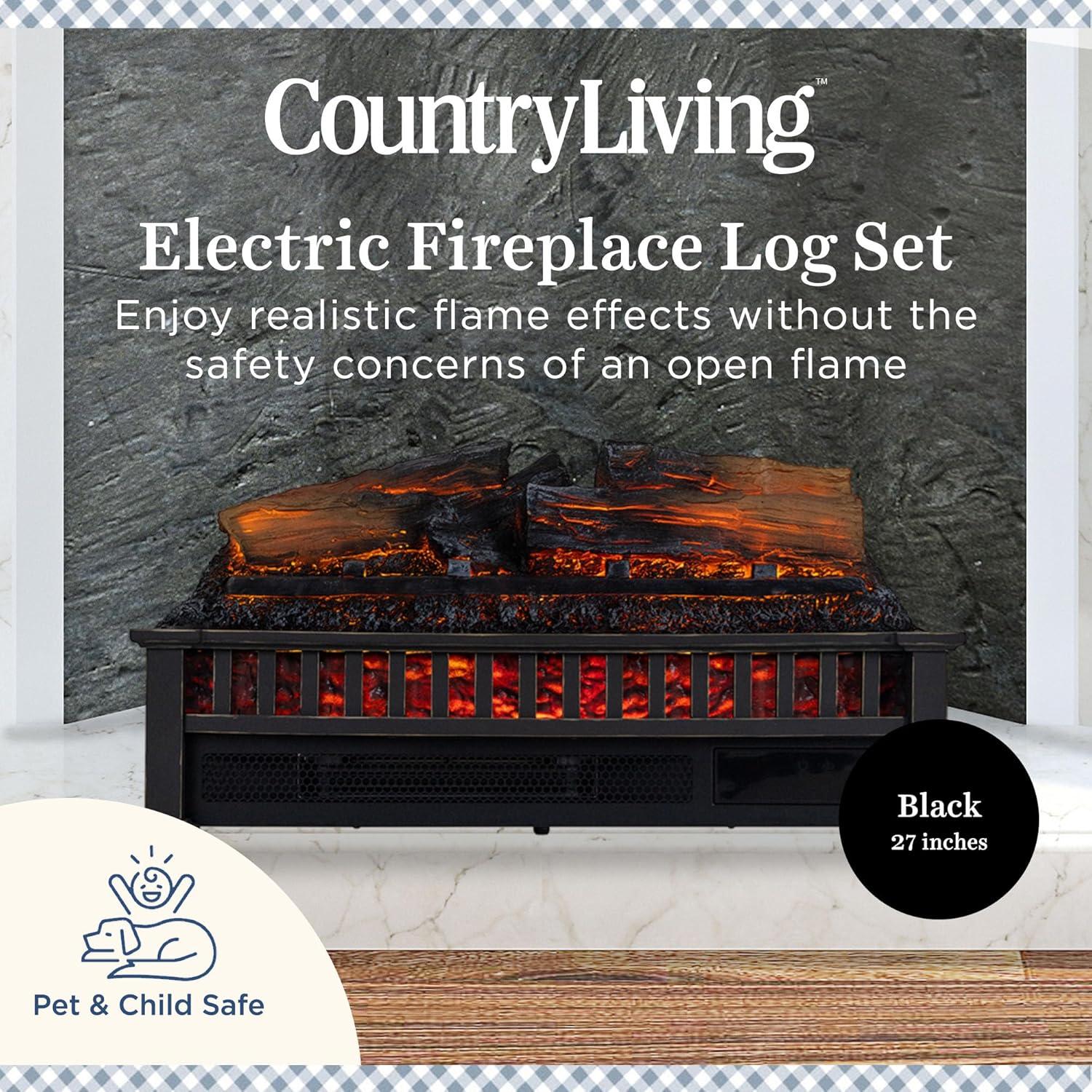 Country Living Country Living Infrared Electric Log Set Heater - Faux Logs Insert with Flickering Flames