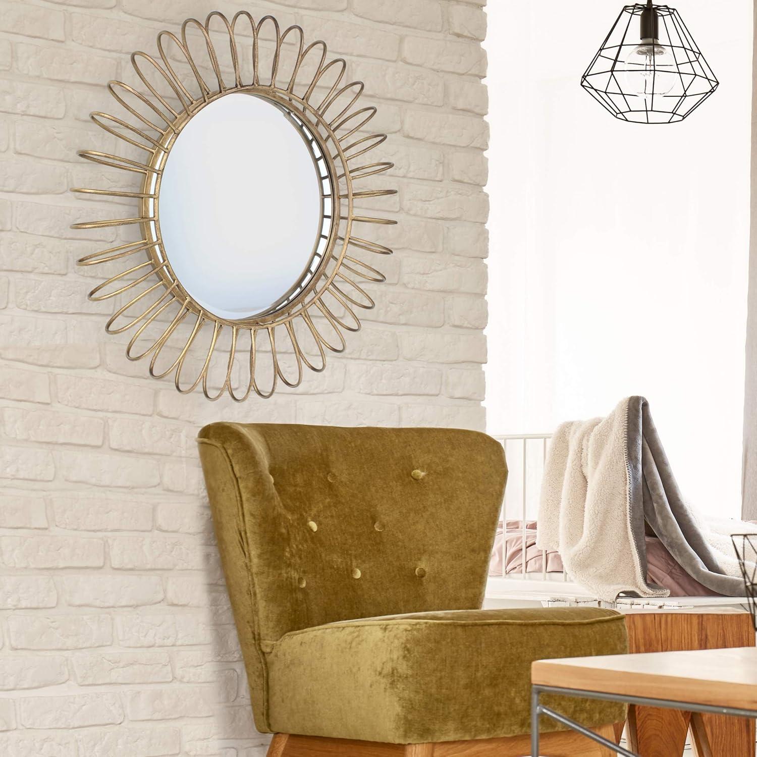 24" Metal Sunburst Round Hanging Wall Mirror Gold - Stonebriar Collection