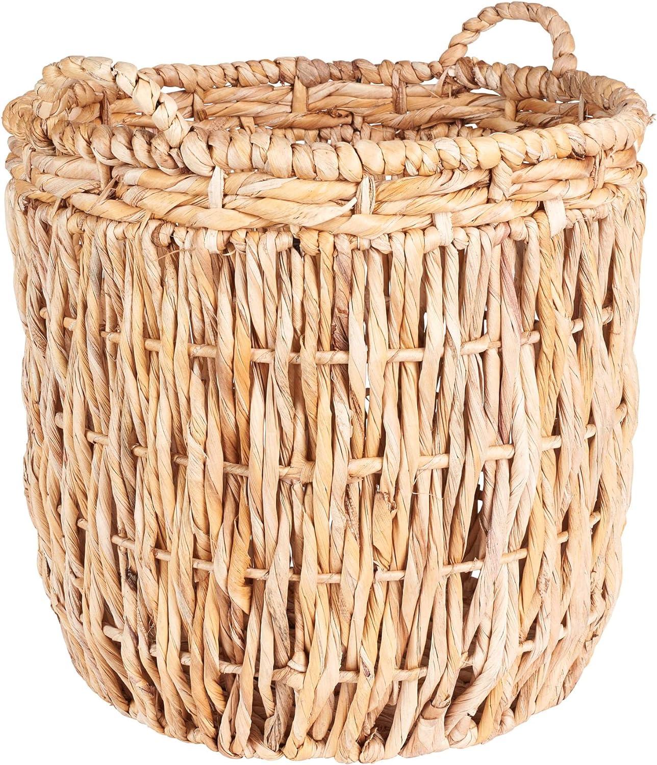 Tall Round Wicker Storage Basket with Contemporary Weave - 25" x 19"