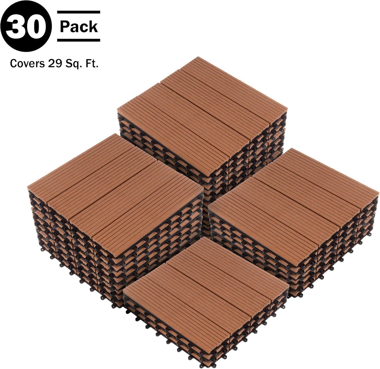 Pure Garden 11.63" x 11.63" Interlocking Deck Tile - Patio Tiles (Set of 30)