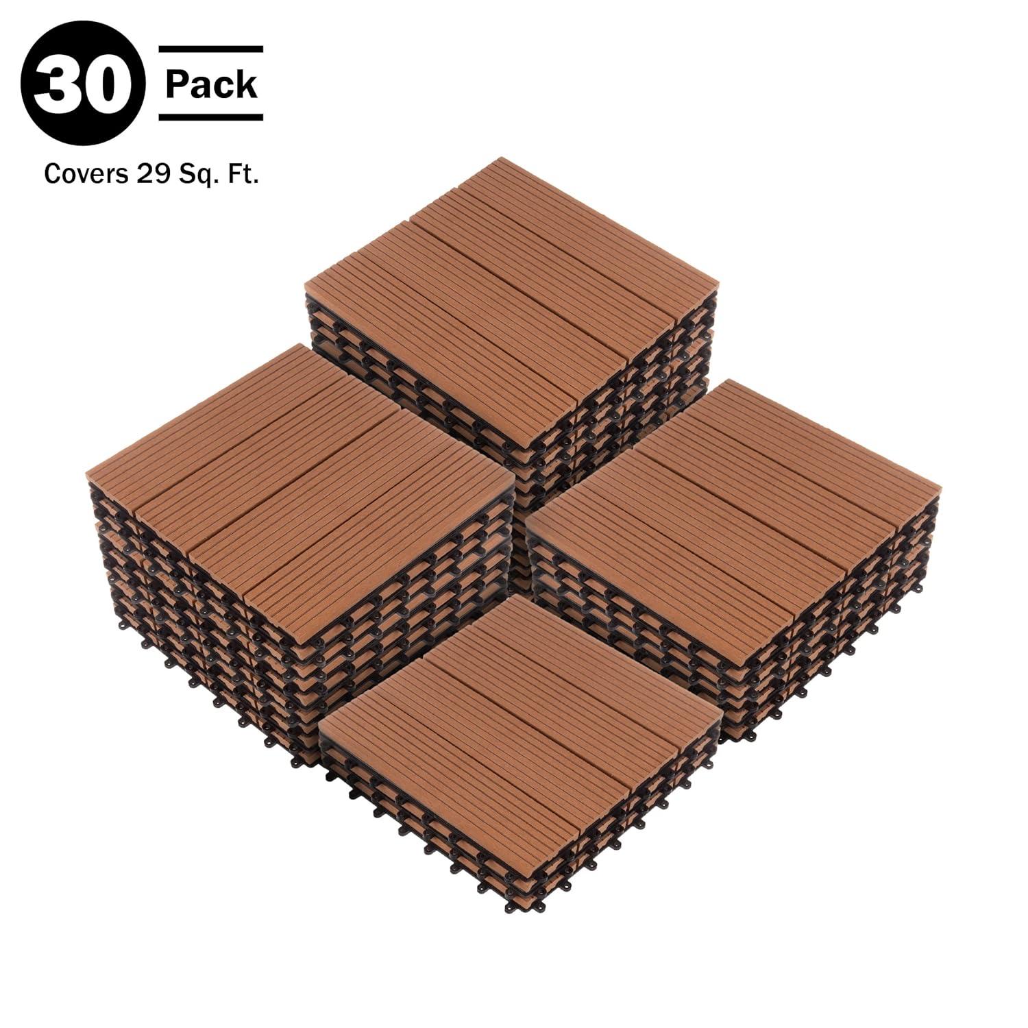 Pure Garden 11.63" x 11.63" Interlocking Deck Tile - Patio Tiles (Set of 30)
