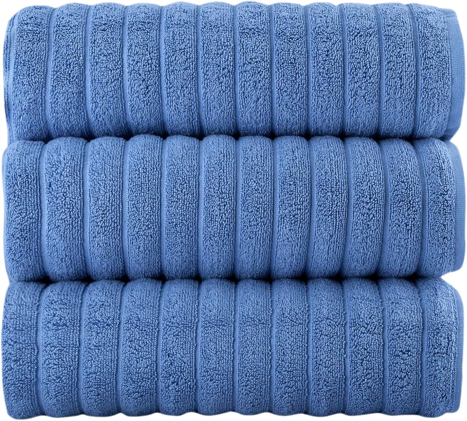 Classic Turkish Towel s Cotton Bath Sheets Set & Oversized Ribbed Towels, Ultra-Soft & Absorbent & Set of 3 - 40x65 Royal Blue