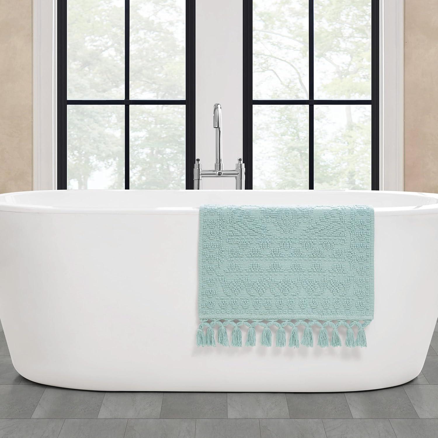 French Connection Nellore Bathroom Rugs, Woven and Beaded Bathroom Mats, Durable Bath Rugs, Thick Bath Mats for Bathroom and Shower Rugs, 20" x 38", Light Blue