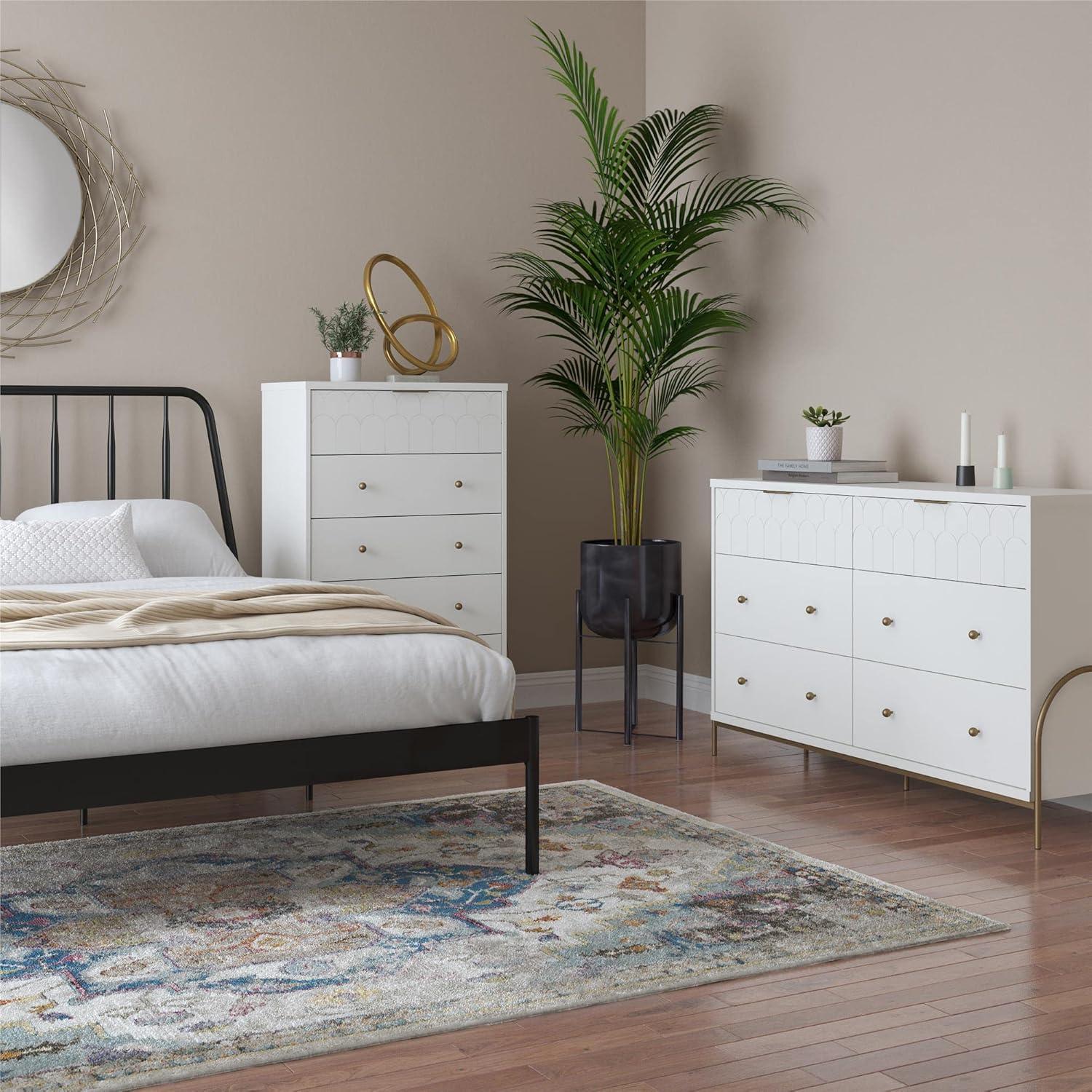 Anastasia Creamy White 5-Drawer Dresser with Brassy Gold Accents