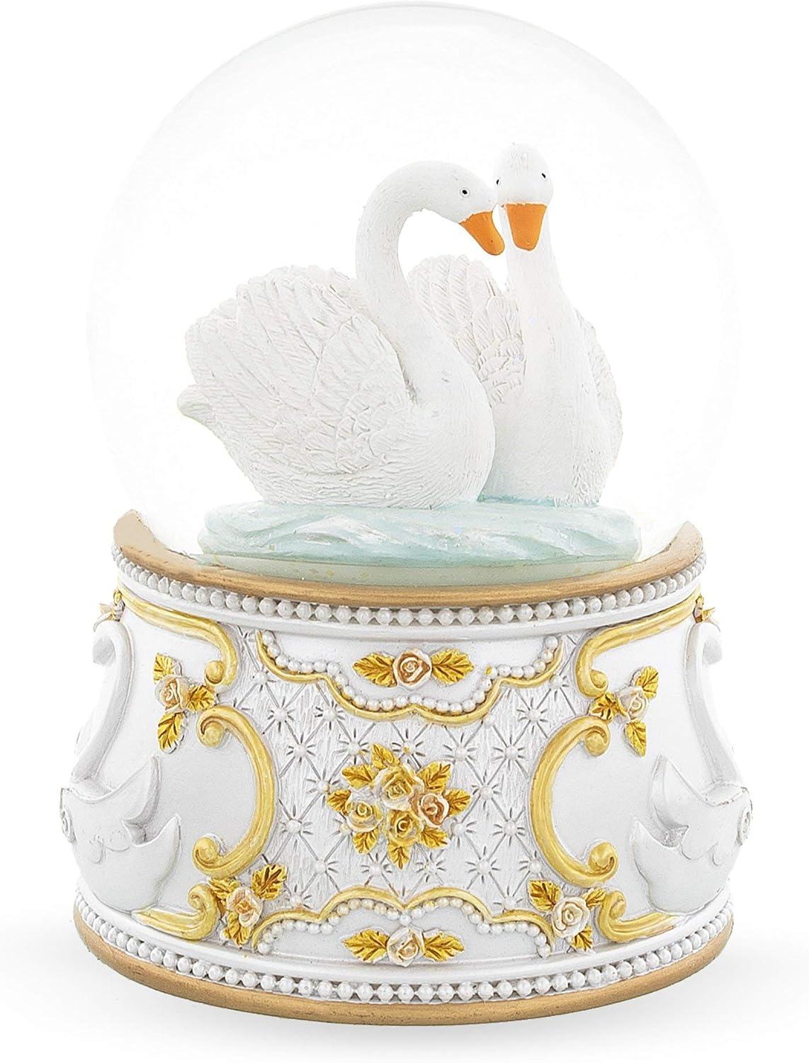 Enchanted Swans Spinning Musical Water Snow Globe