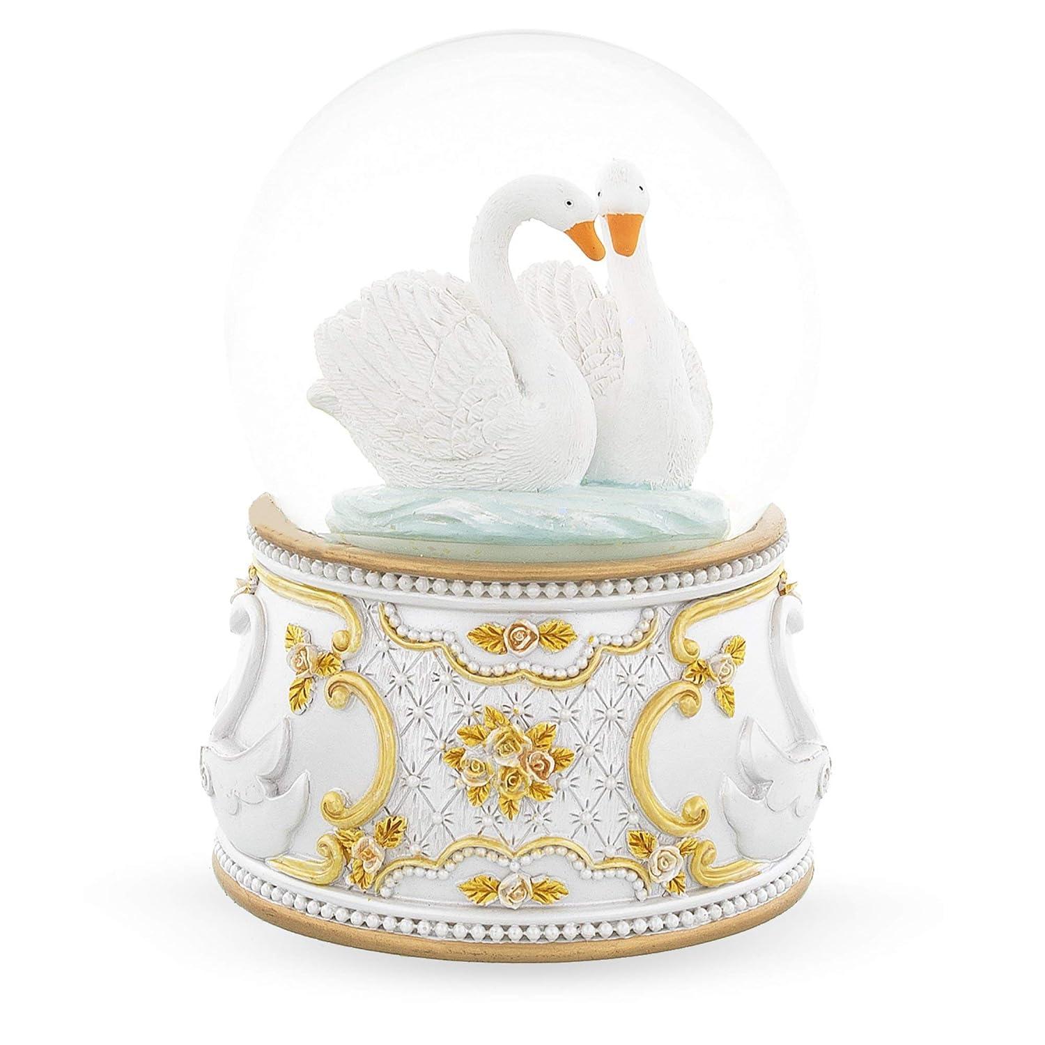 Enchanted Swans Spinning Musical Water Snow Globe