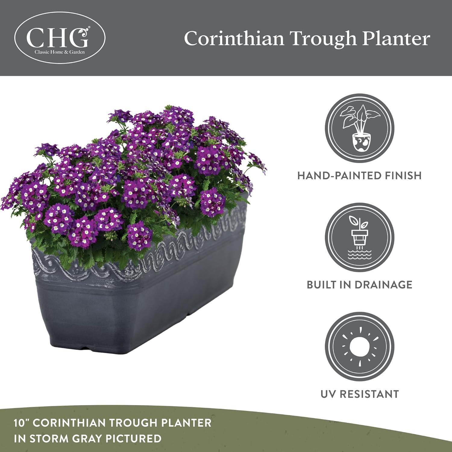 Classic Home and Garden Corinthian Rectangular Planter Box w/Drain Plug - Small Succulent Pots - Shallow Trough Planter for Indoor/Outdoor (10” Storm Gray, Pack of 3)